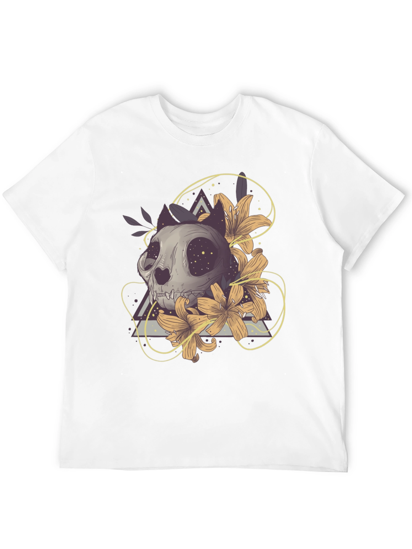Cat Skull Floral T-Shirt - Unique Graphic Tee