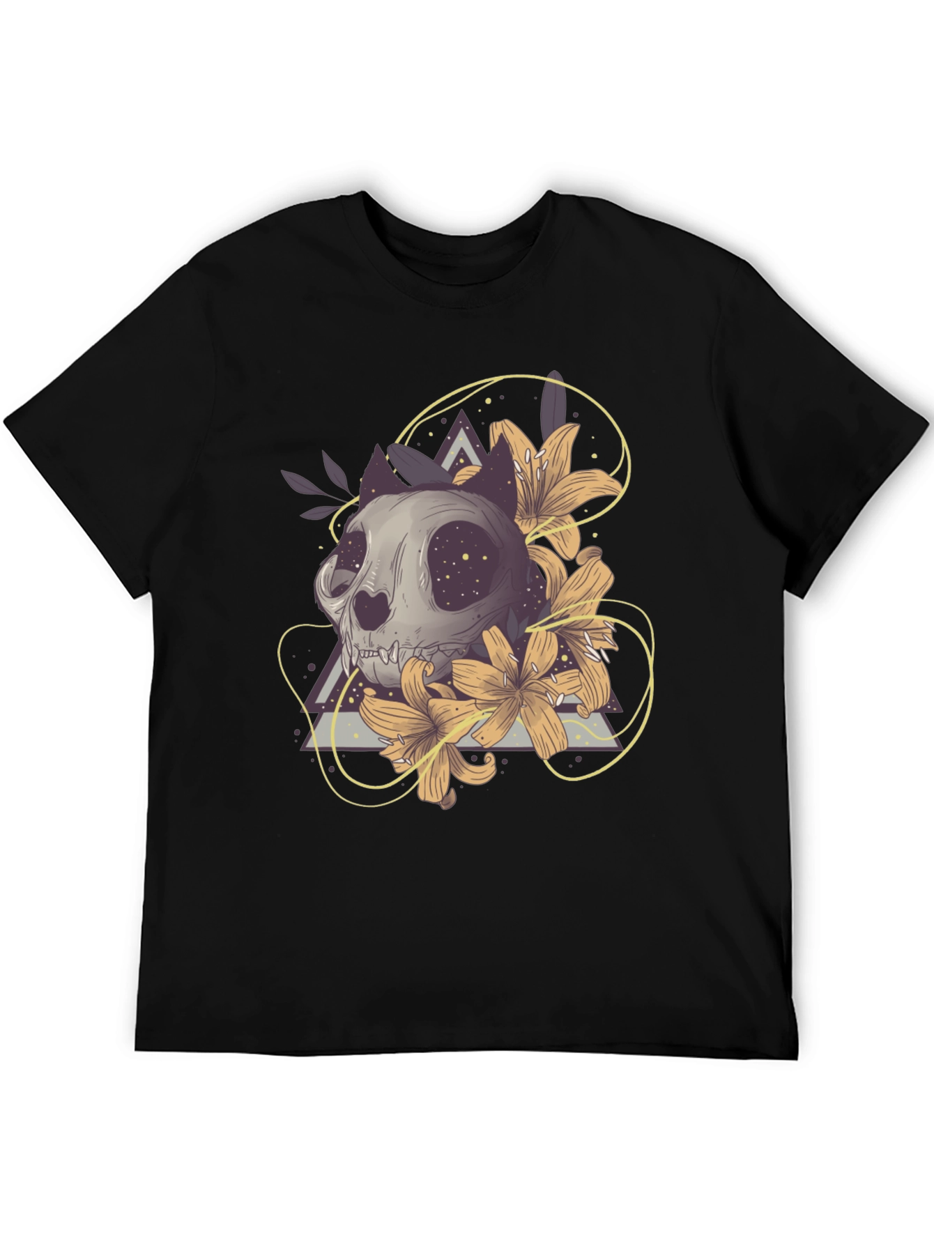 Cat Skull Floral T-Shirt - Unique Graphic Tee