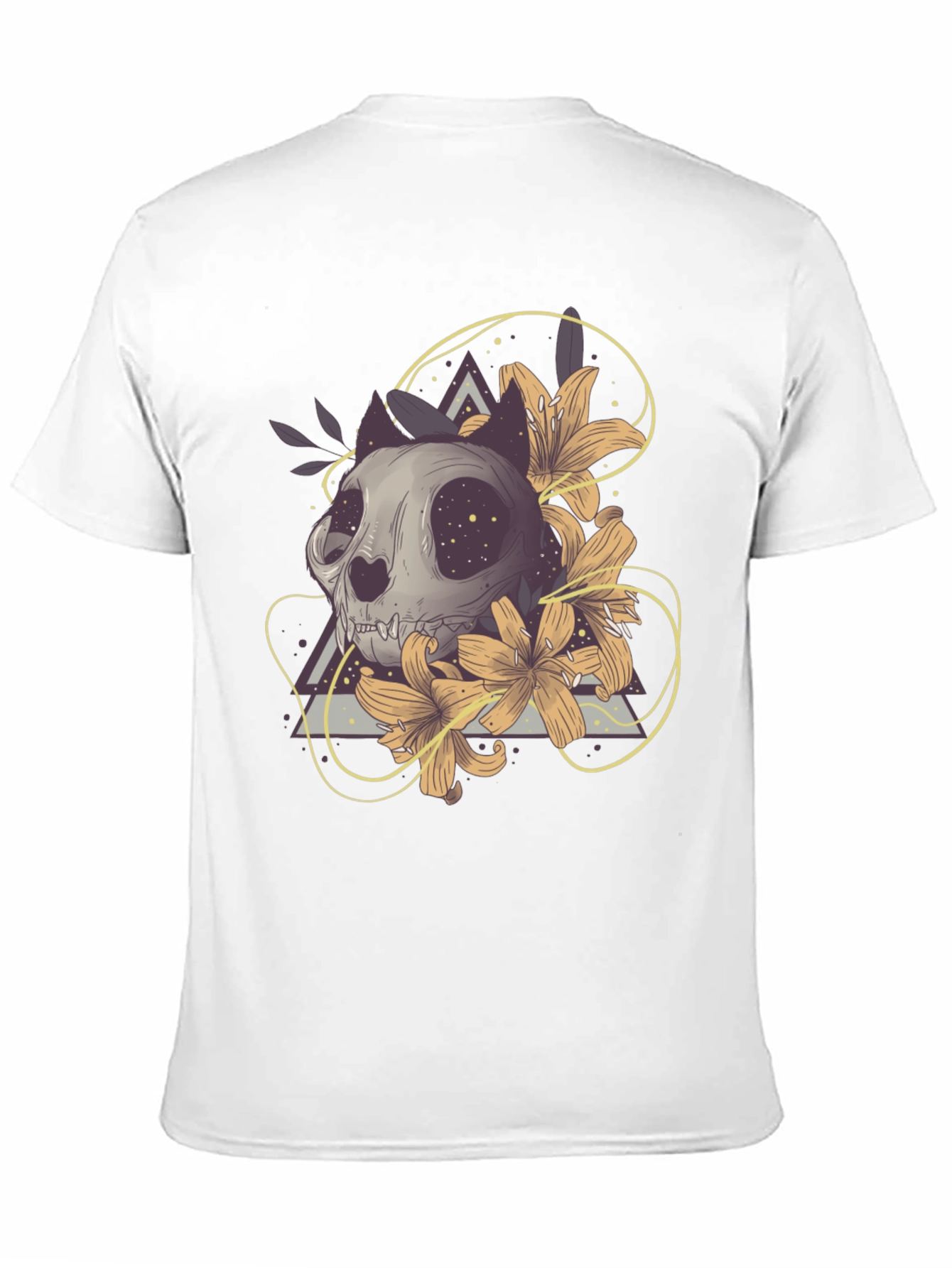 Cat Skull Floral T-Shirt - Unique Graphic Tee