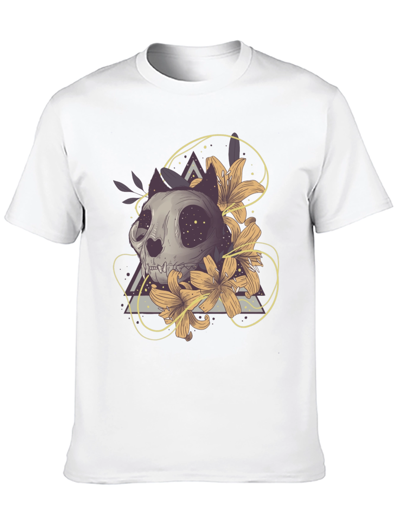 Cat Skull Floral T-Shirt - Unique Graphic Tee