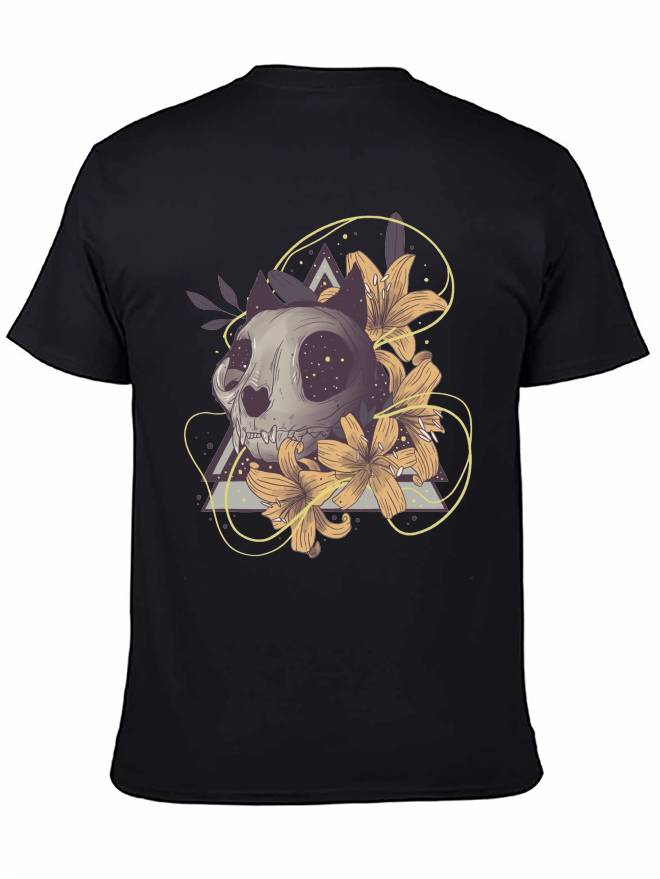 Cat Skull Floral T-Shirt - Unique Graphic Tee