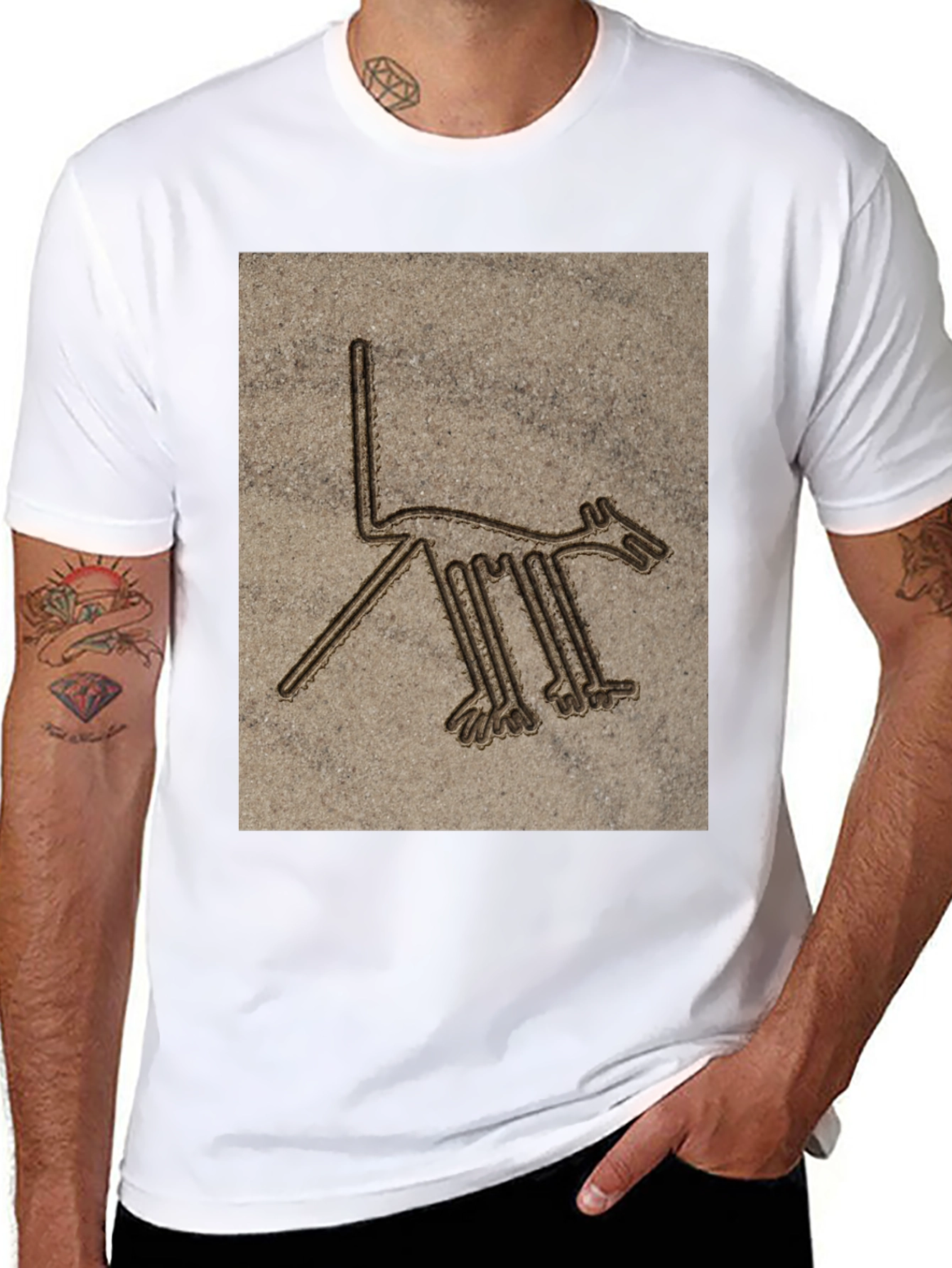 Nazca Lines Dog Graphic T-Shirt - Black Cotton Tee