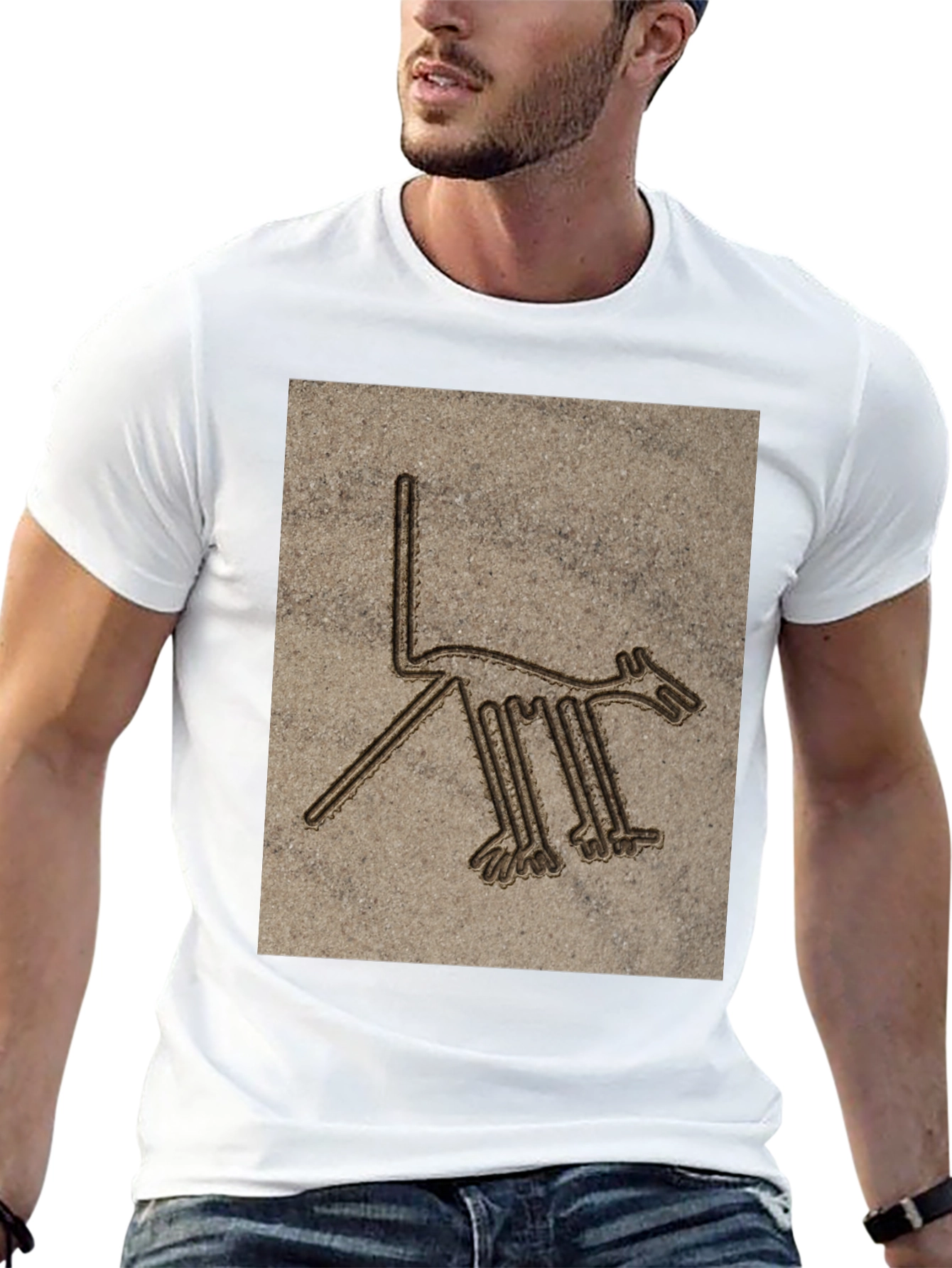 Nazca Lines Dog Graphic T-Shirt - Black Cotton Tee