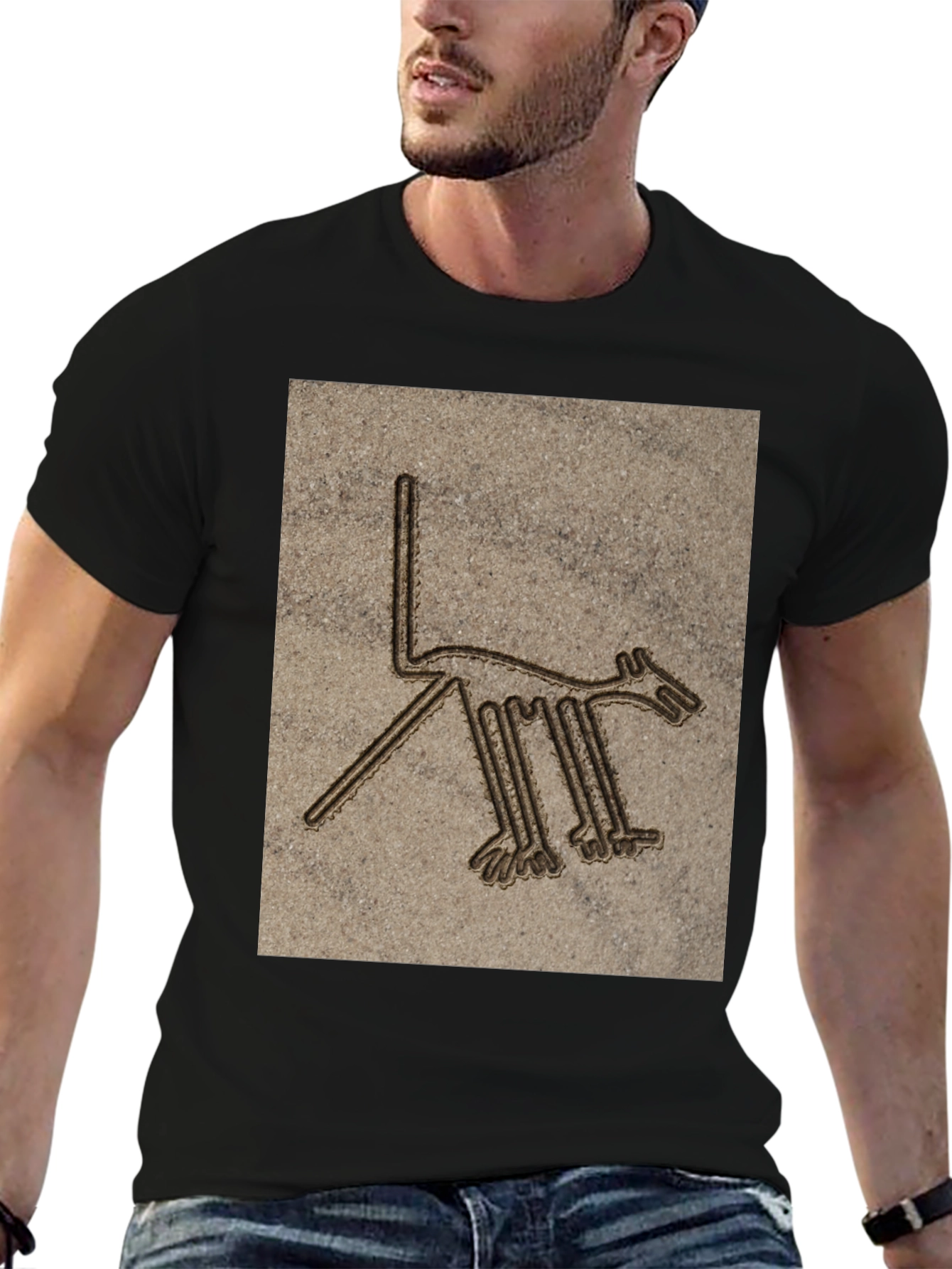 Nazca Lines Dog Graphic T-Shirt - Black Cotton Tee