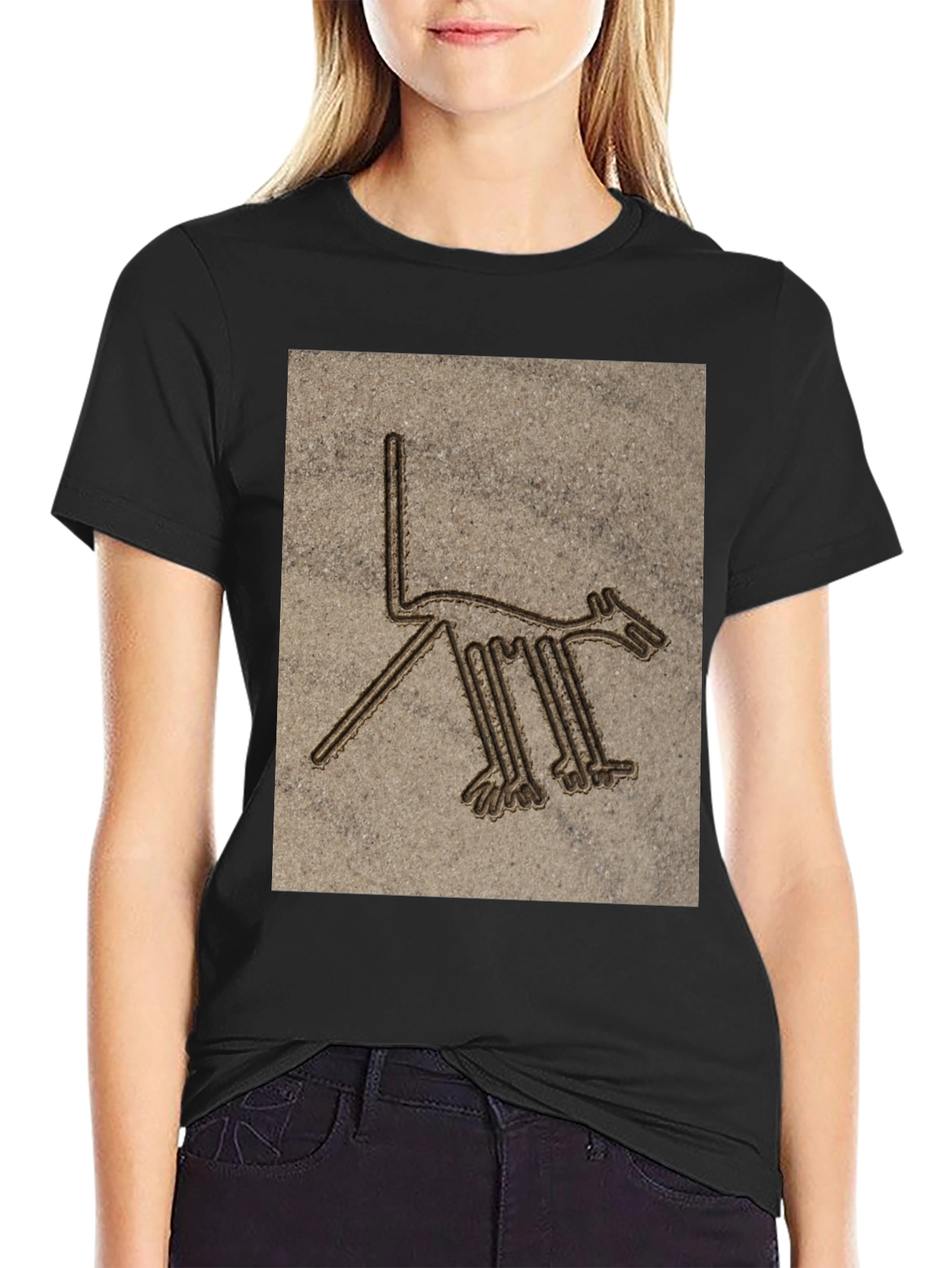 Nazca Lines Dog Graphic T-Shirt - Black Cotton Tee