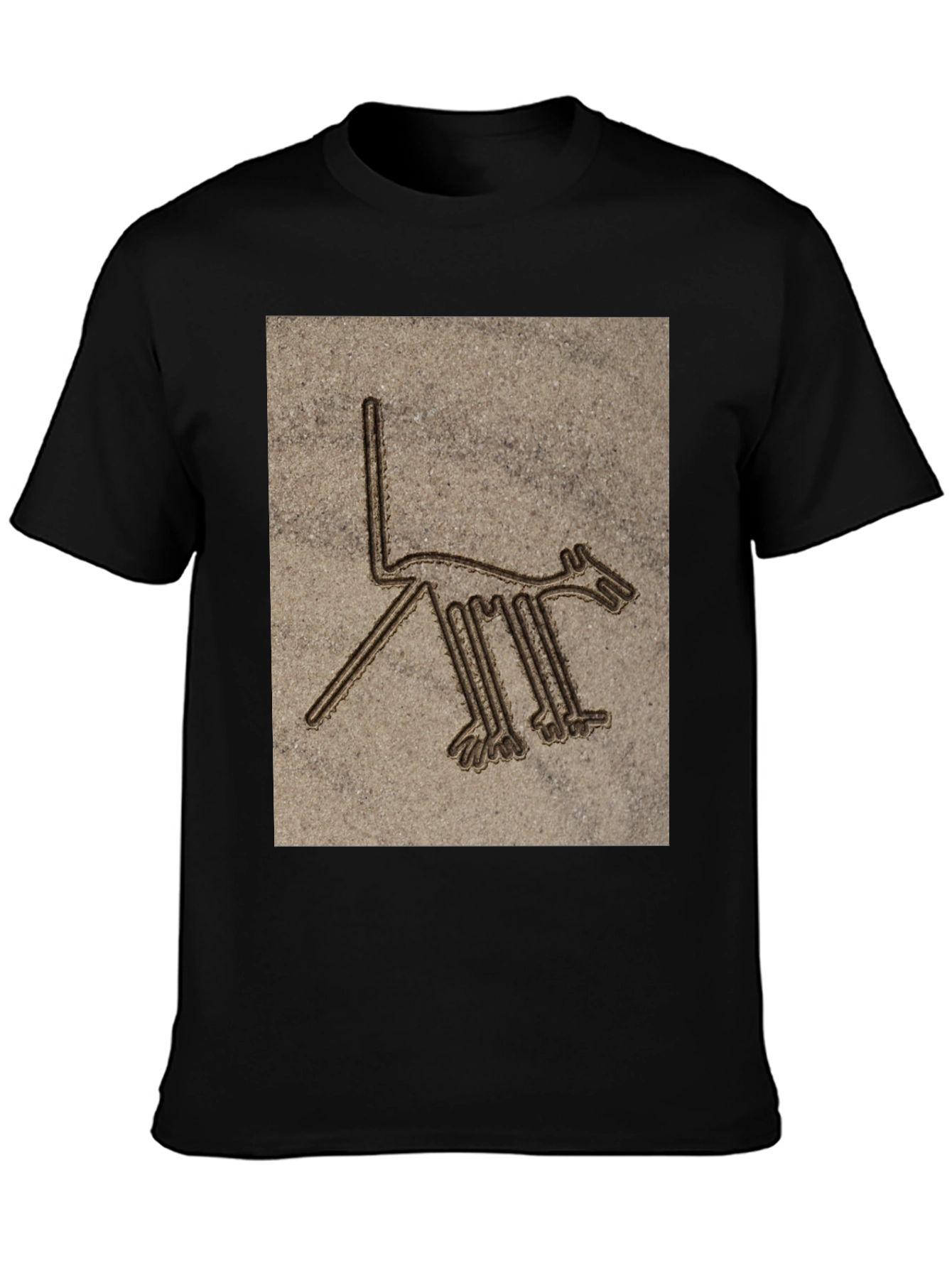 Nazca Lines Dog Graphic T-Shirt - Black Cotton Tee