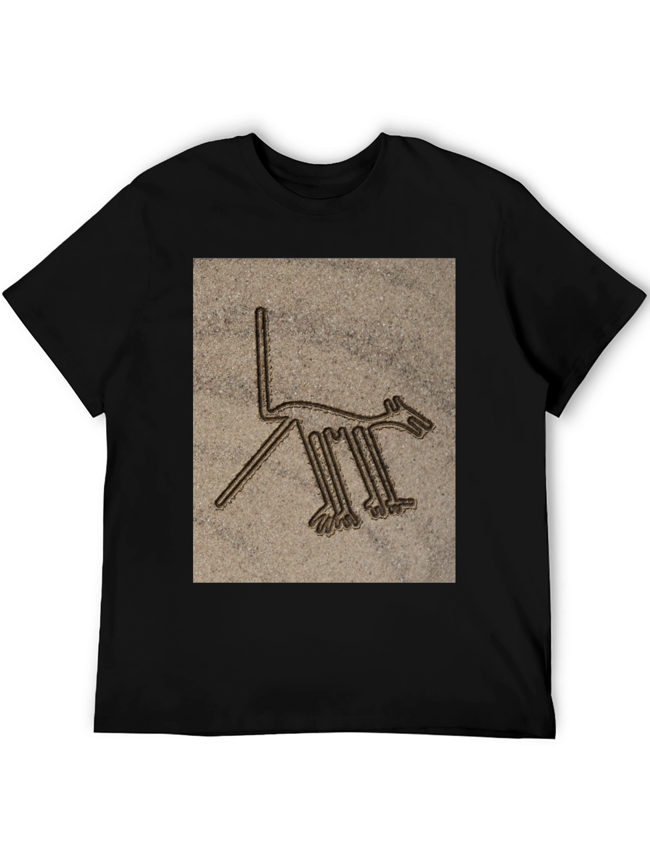 Nazca Lines Dog Graphic T-Shirt - Black Cotton Tee