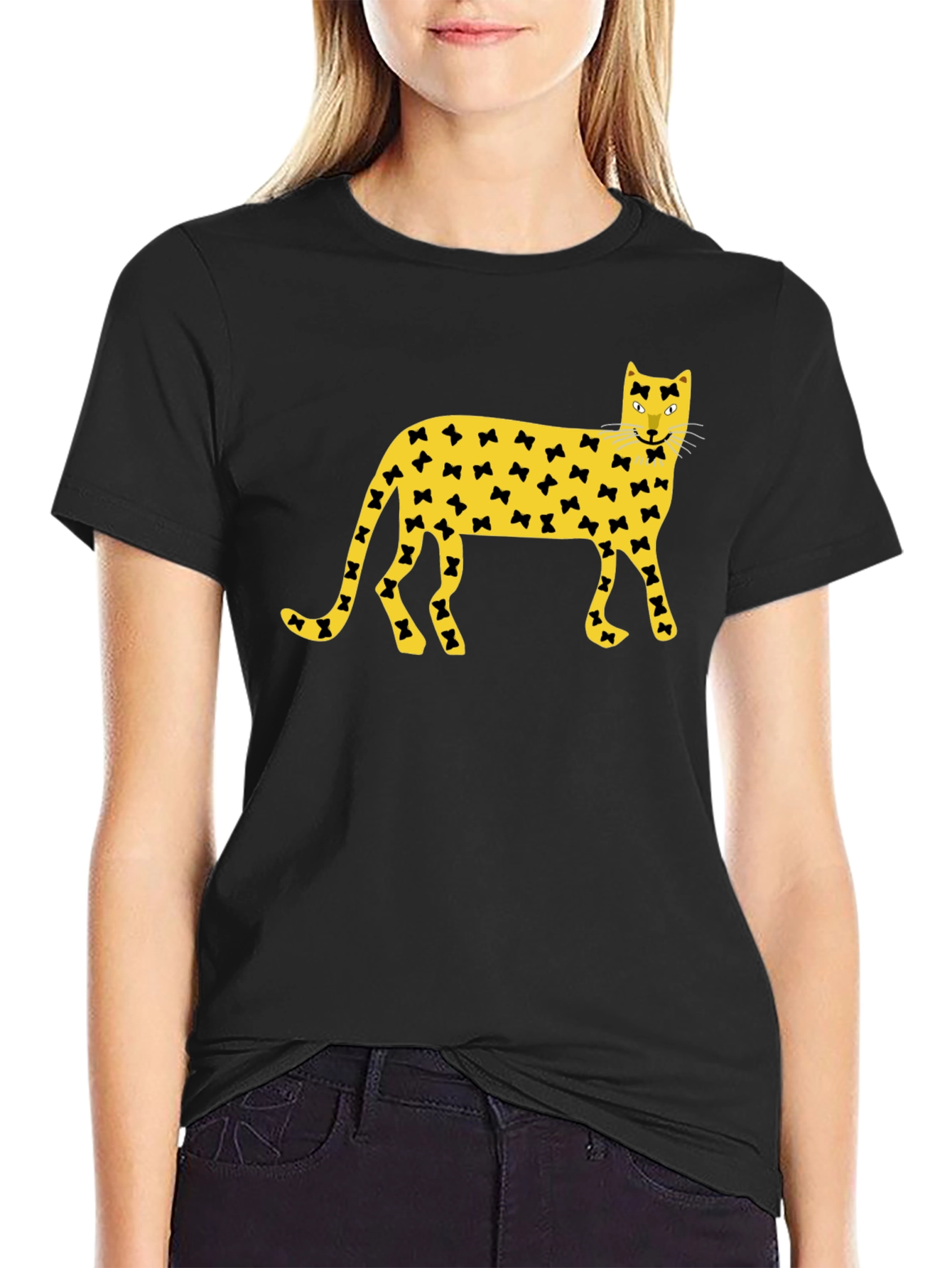 Bowtie Cat Graphic Black T-Shirt