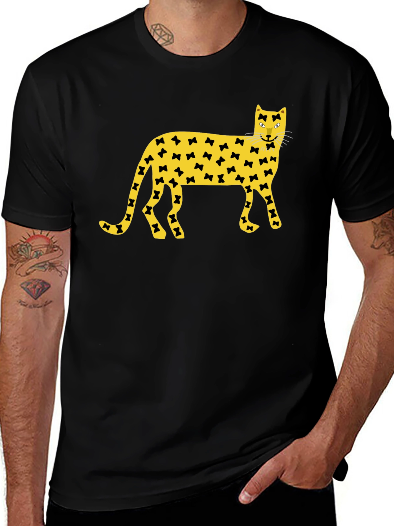 Bowtie Cat Graphic Black T-Shirt