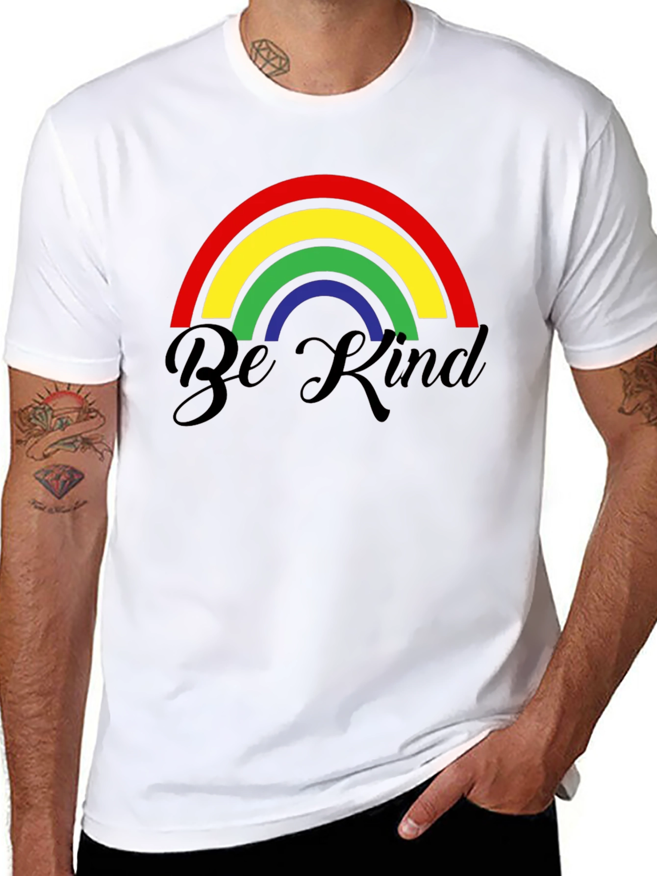 Be Kind Rainbow Graphic T-Shirt - Black