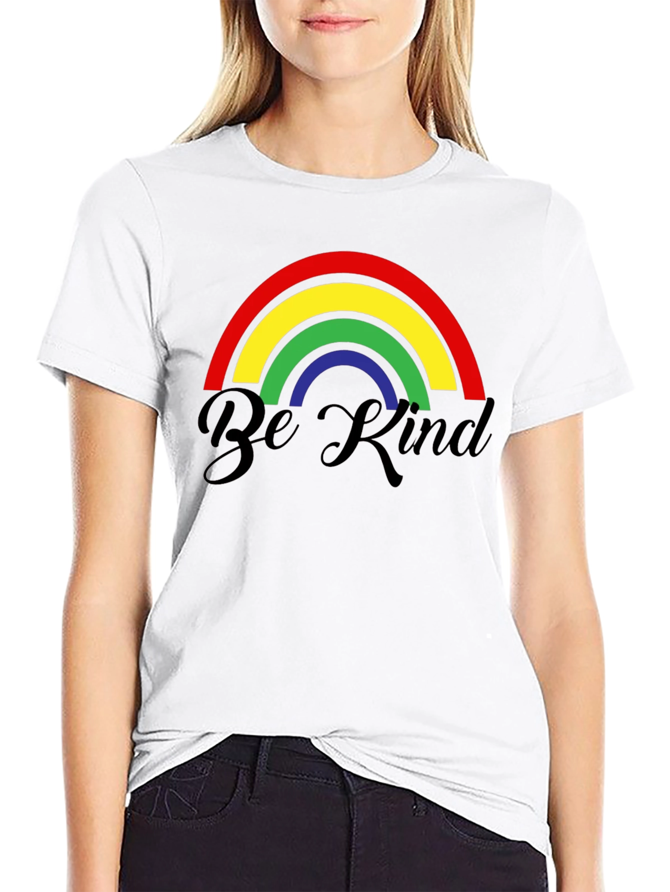 Be Kind Rainbow Graphic T-Shirt - Black