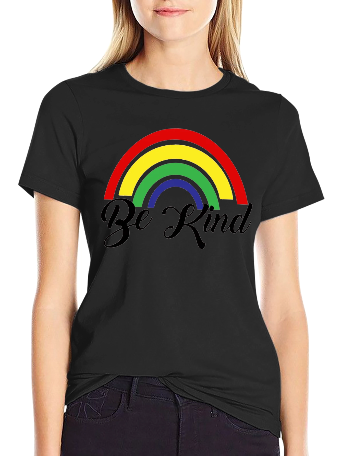 Be Kind Rainbow Graphic T-Shirt - Black