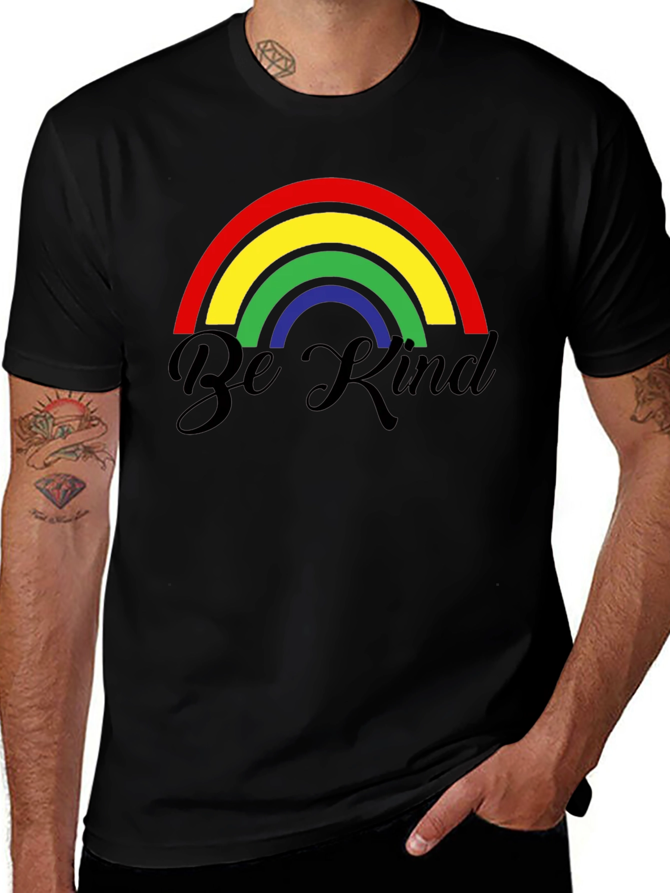 Be Kind Rainbow Graphic T-Shirt - Black
