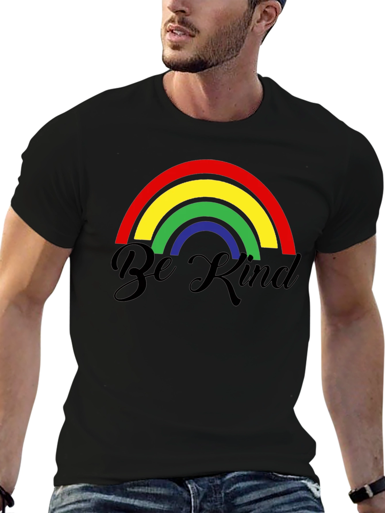 Be Kind Rainbow Graphic T-Shirt - Black