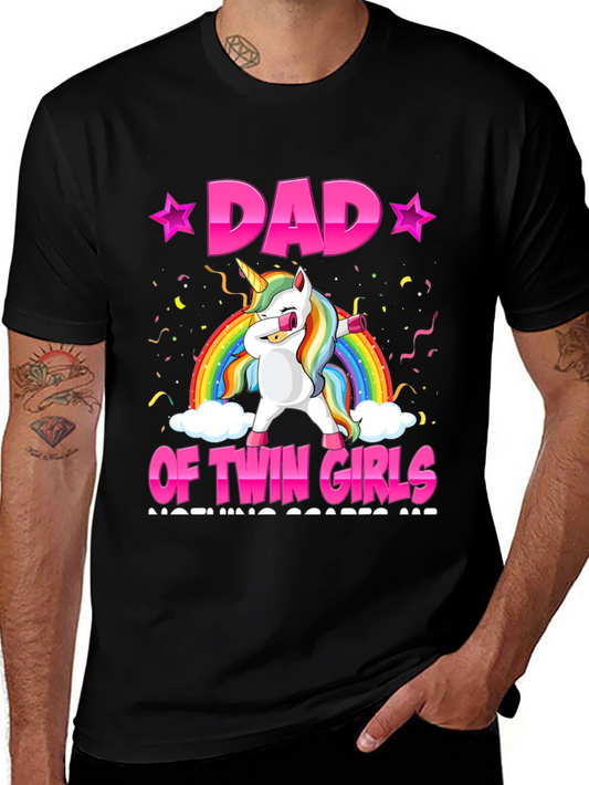 Dad of Twin Girls Unicorn Graphic Tee