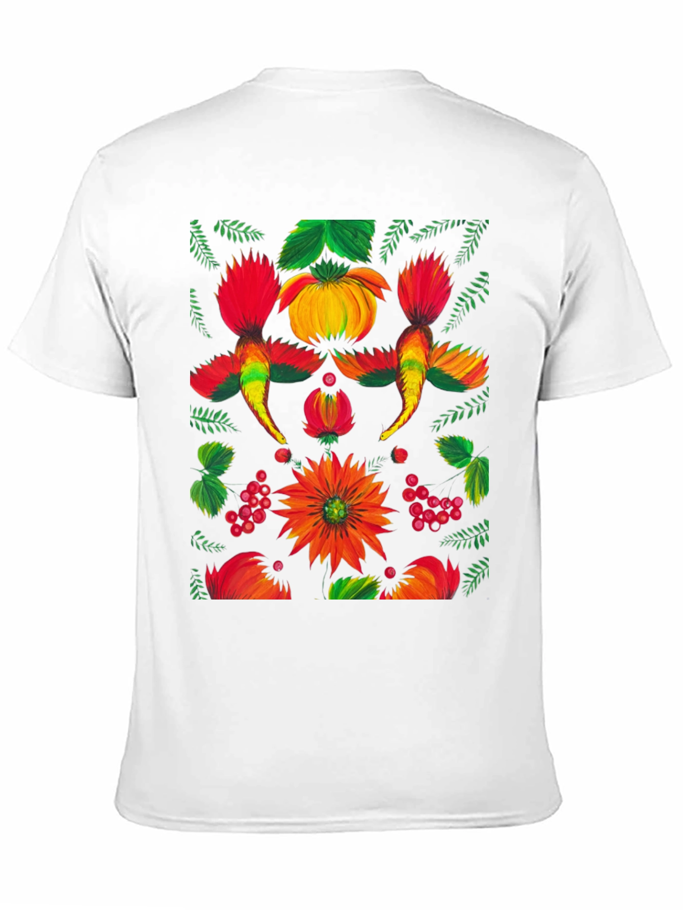 Floral Ukrainian Folk Art Print Black T-Shirt