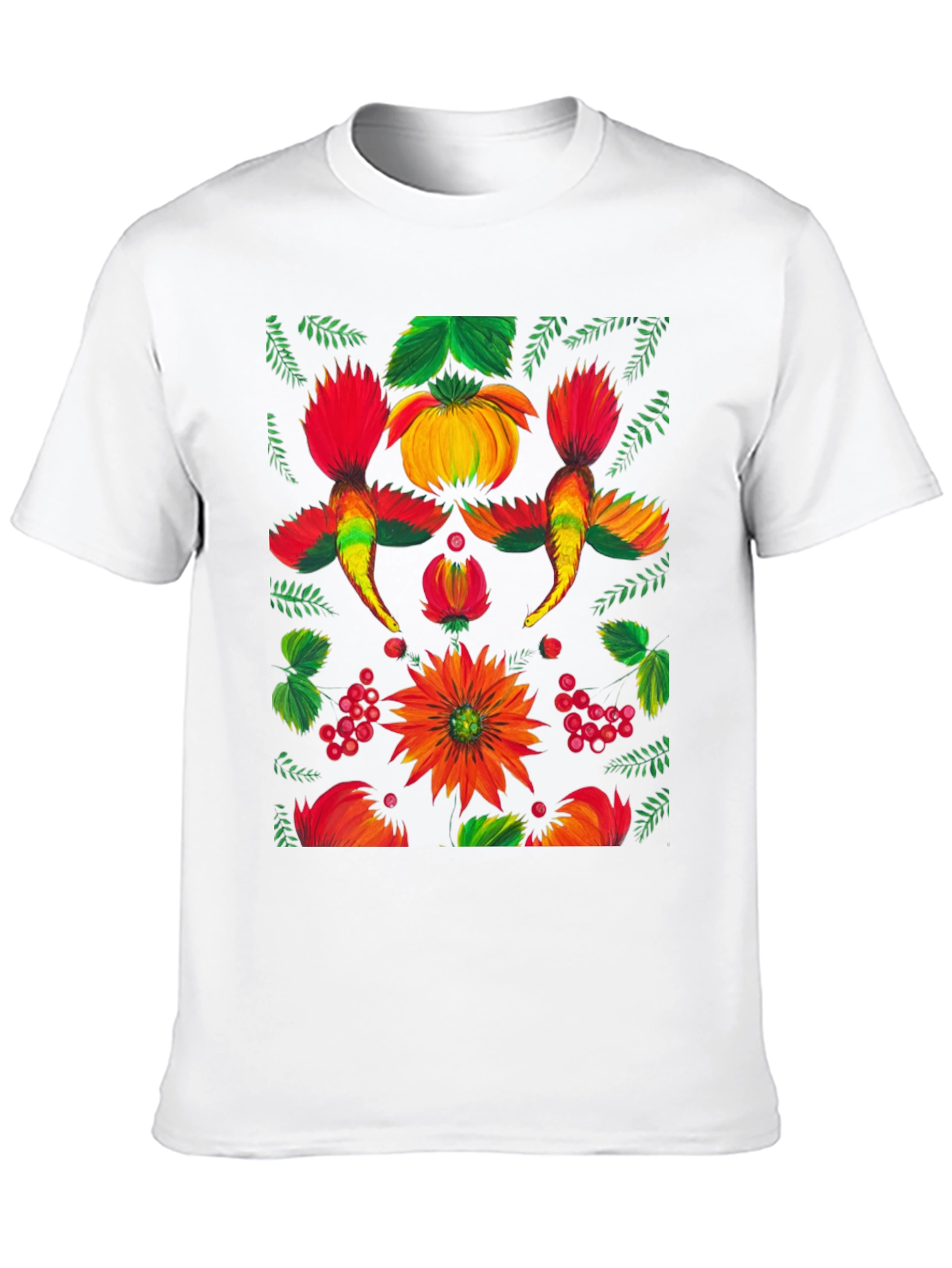 Floral Ukrainian Folk Art Print Black T-Shirt