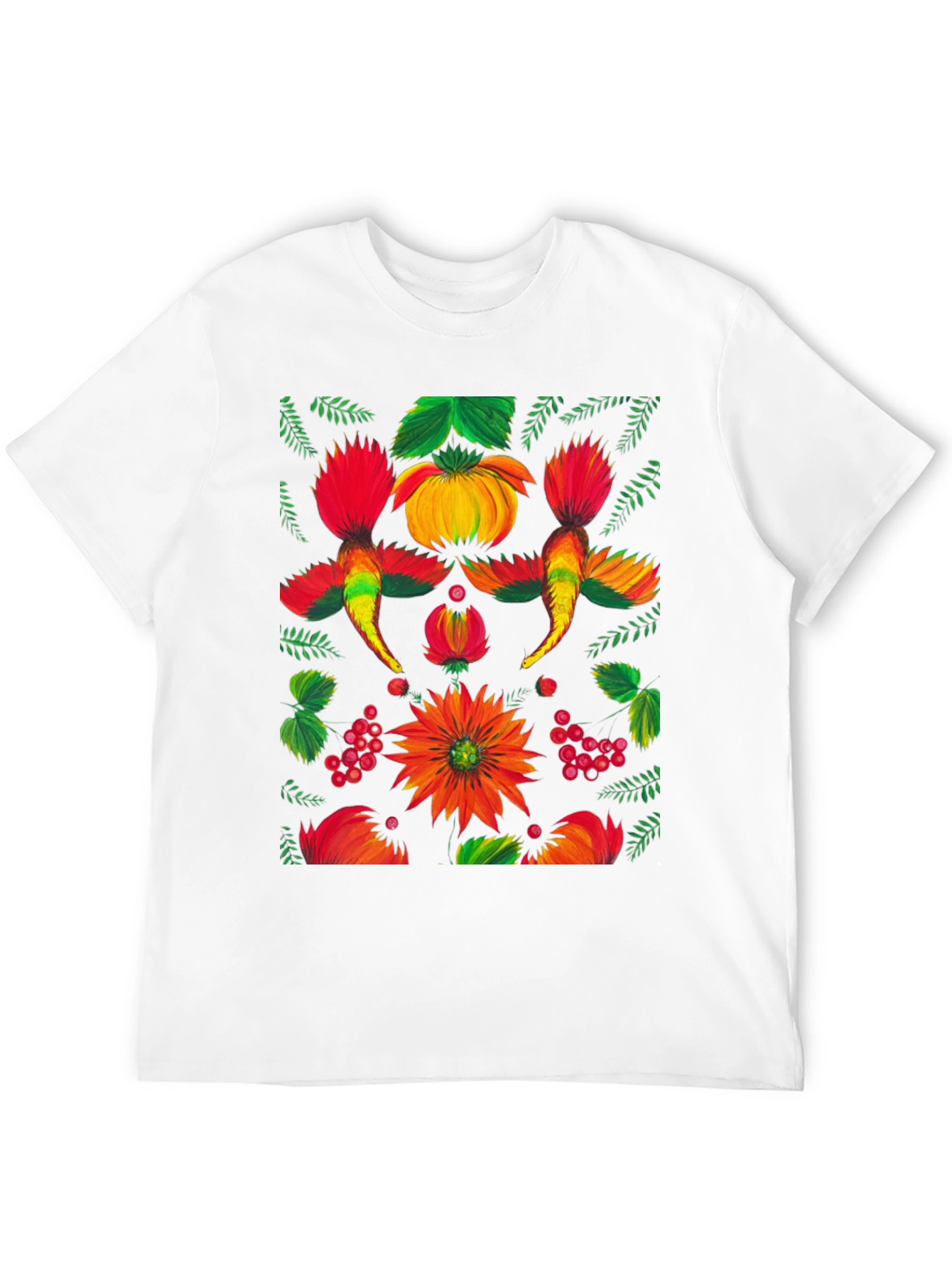 Floral Ukrainian Folk Art Print Black T-Shirt