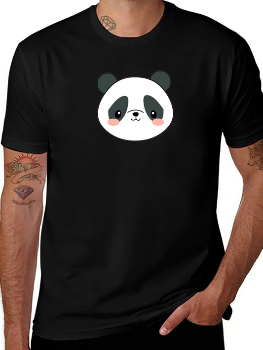 Cute Panda Face Graphic Black T-Shirt