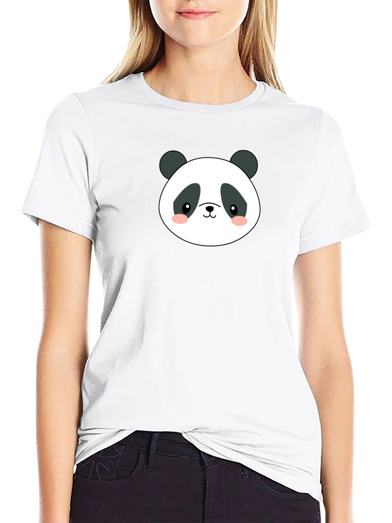 Cute Panda Face Graphic Black T-Shirt