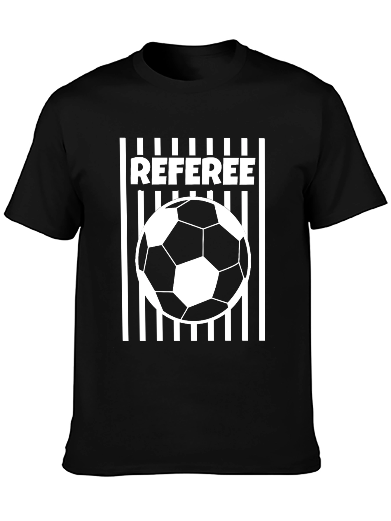 Referee Soccer Ball T-Shirt - Black Crew Neck Tee
