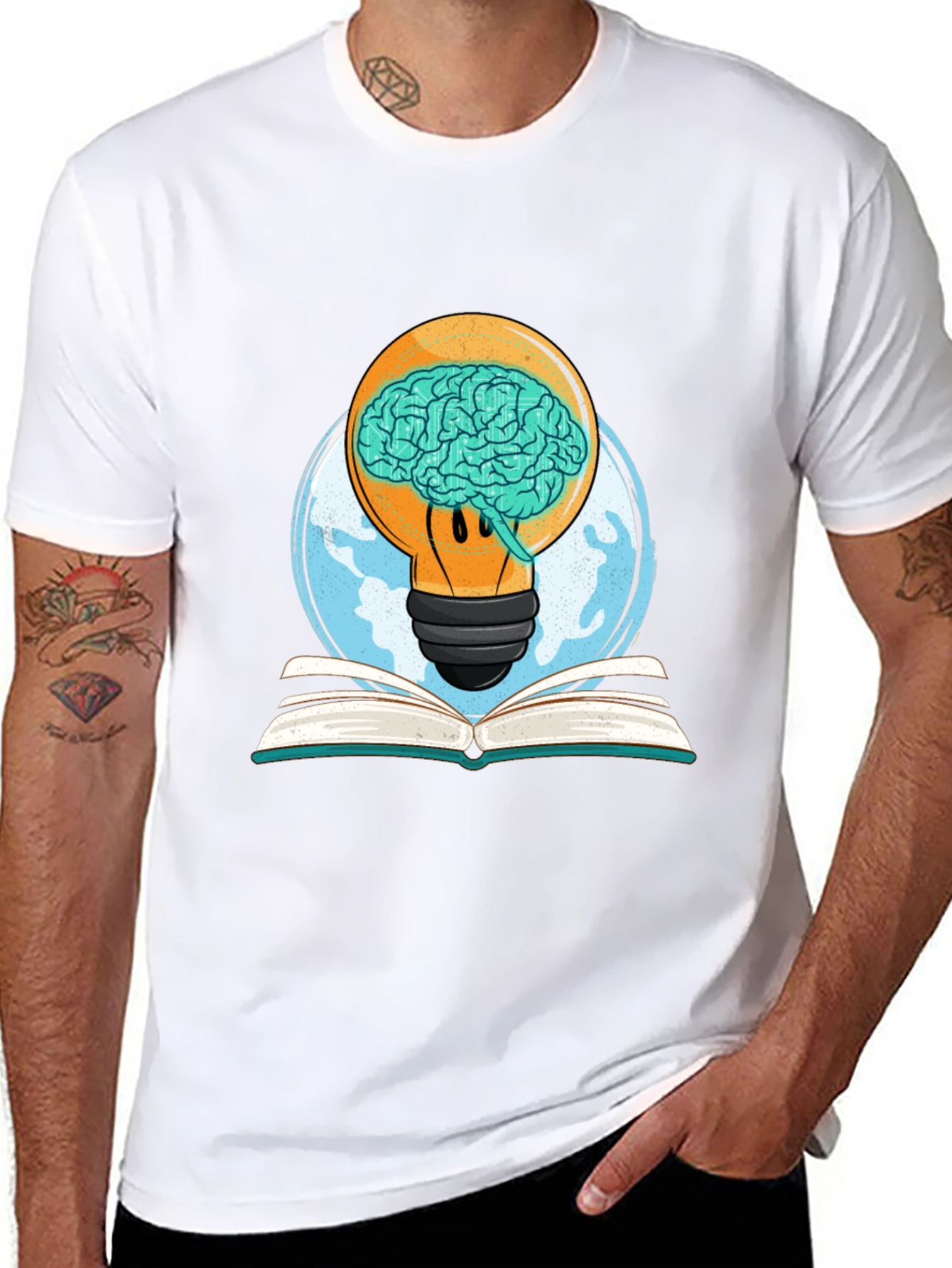 Brainy Idea Graphic Tee - Lightbulb Brain Book Design