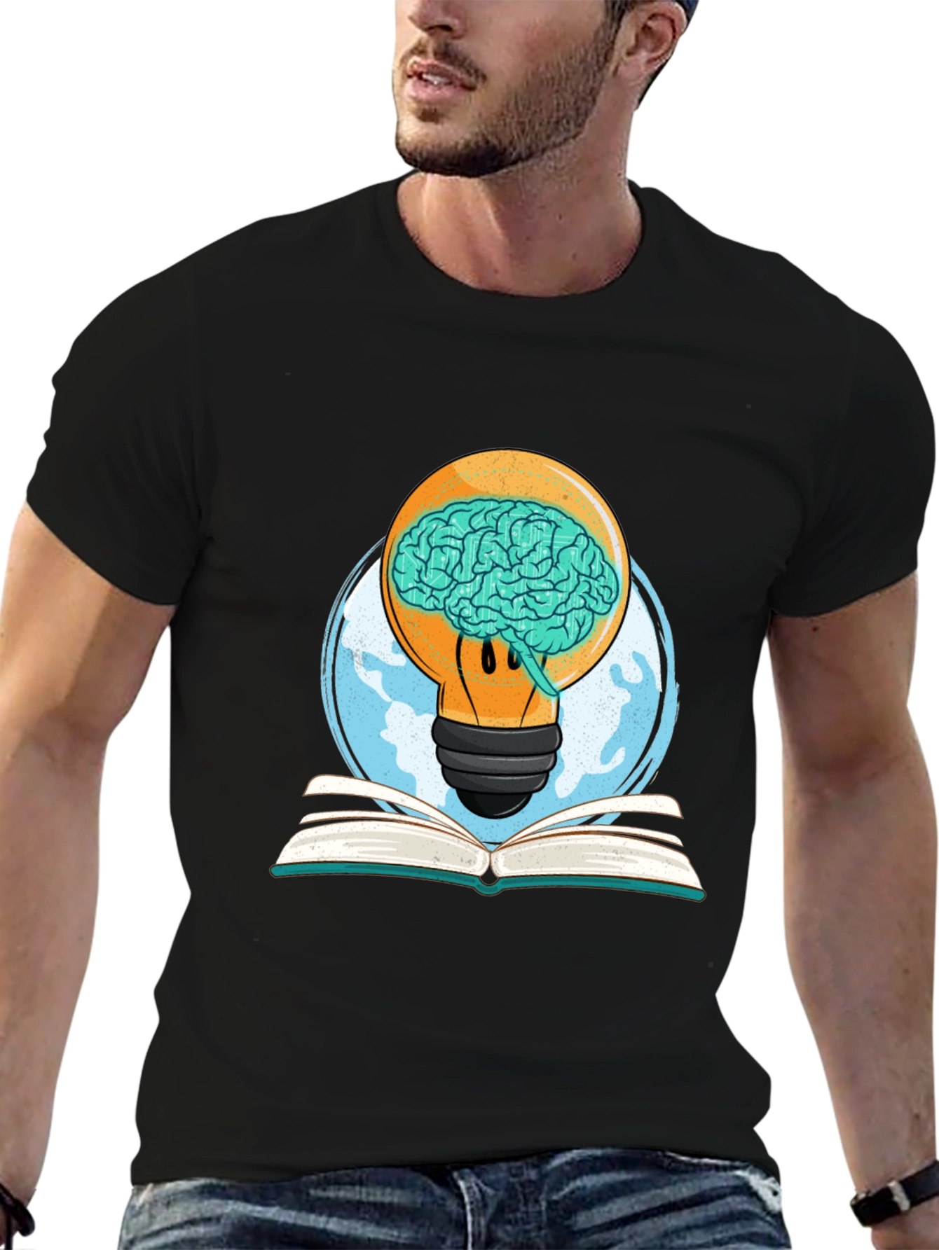 Brainy Idea Graphic Tee - Lightbulb Brain Book Design