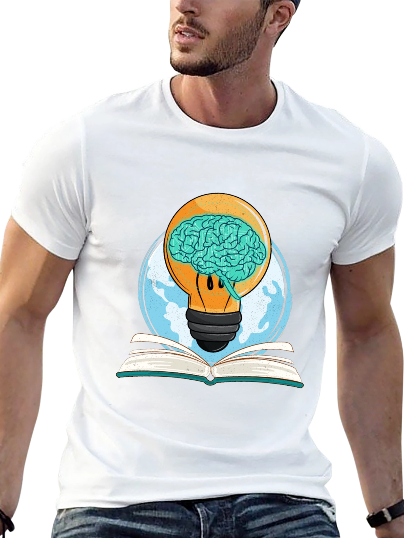 Brainy Idea Graphic Tee - Lightbulb Brain Book Design