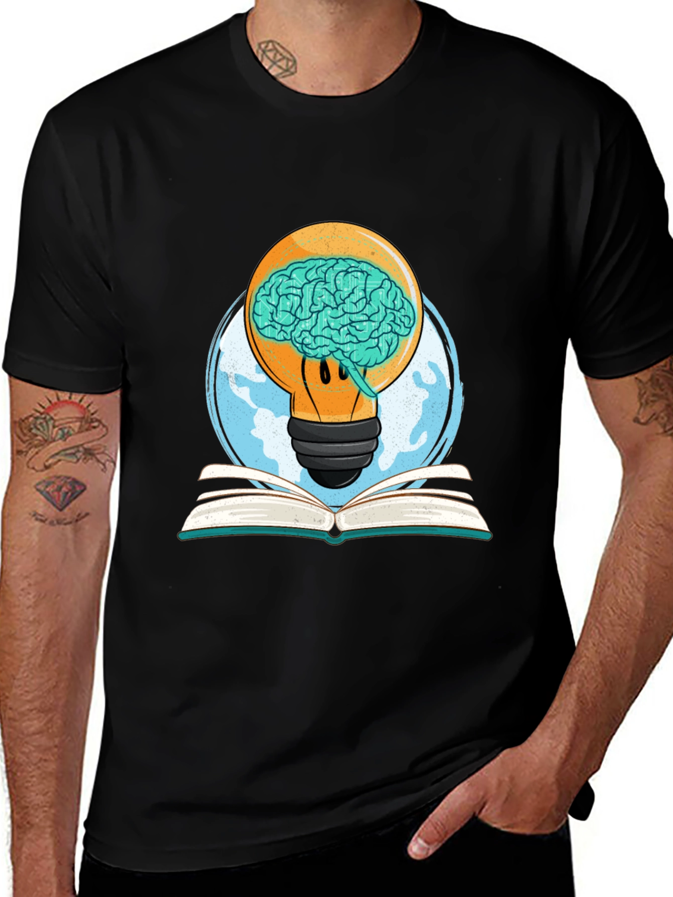 Brainy Idea Graphic Tee - Lightbulb Brain Book Design