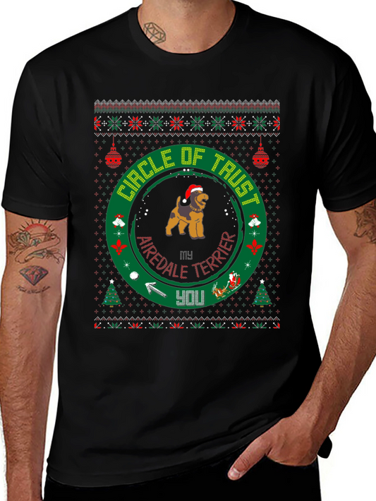 Airedale Terrier Circle of Trust Ugly Christmas T-Shirt