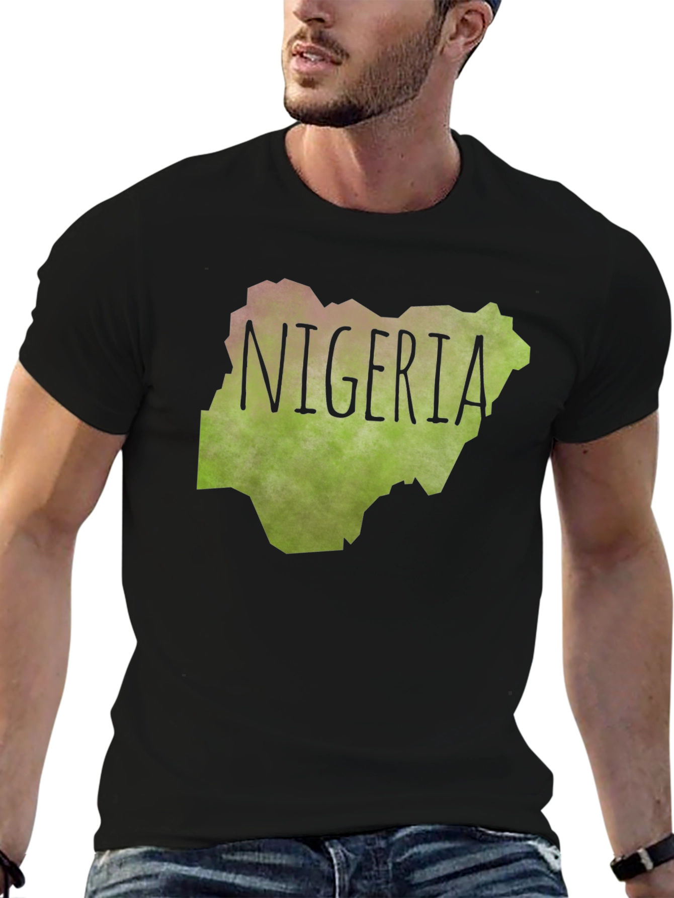 Nigeria Map Graphic Tee - Black Cotton T-Shirt