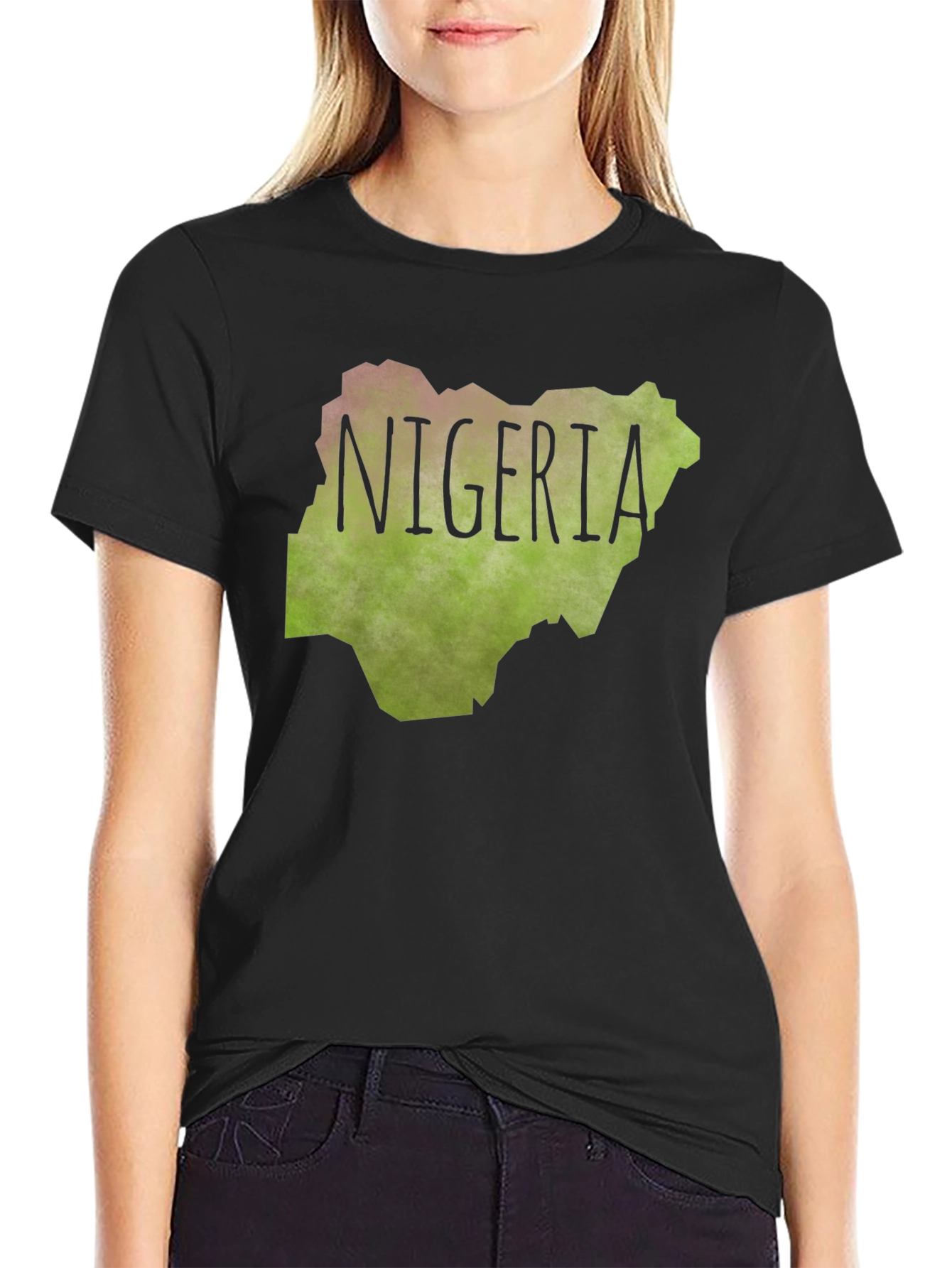 Nigeria Map Graphic Tee - Black Cotton T-Shirt