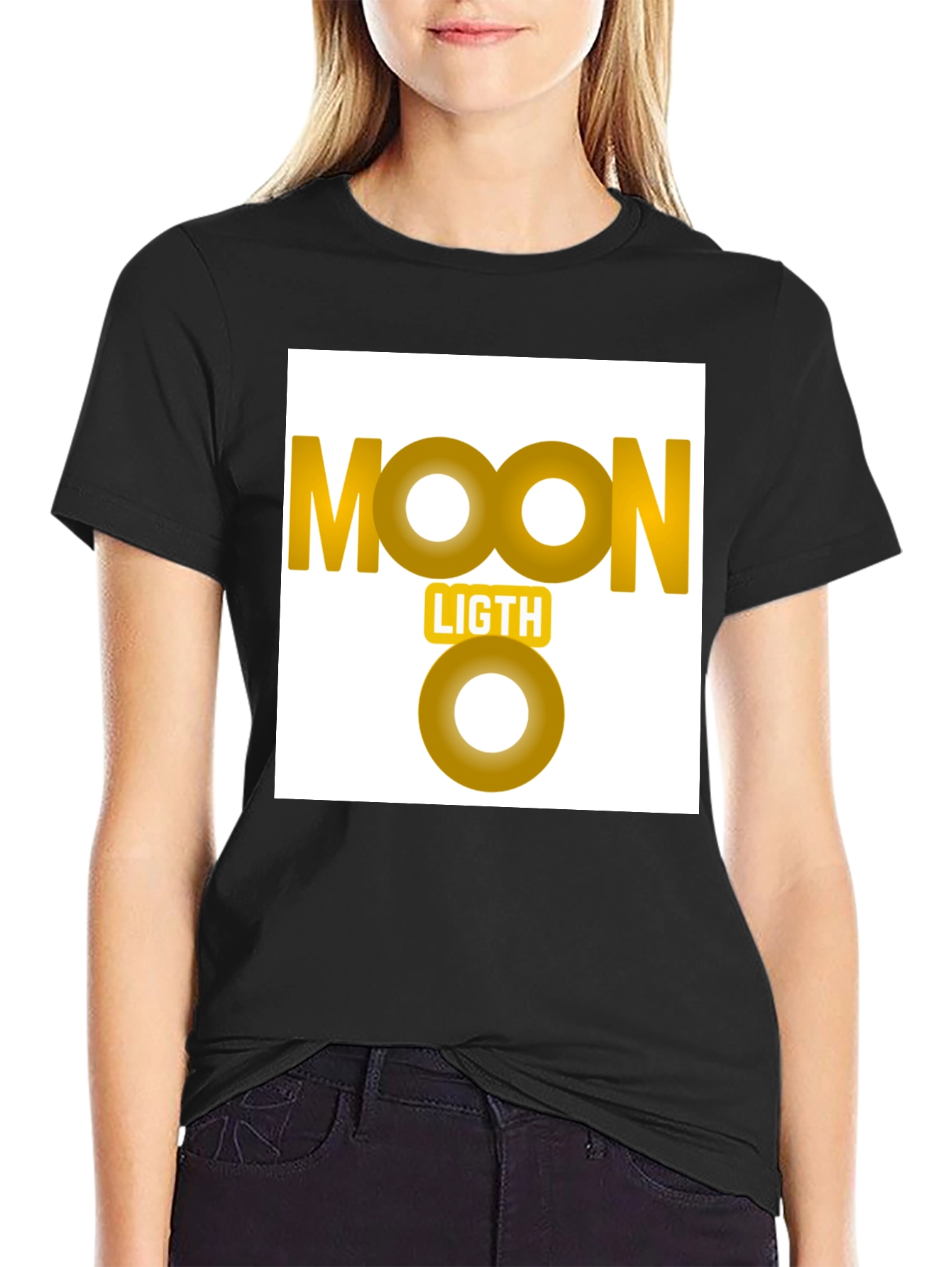 Moonlight Graphic Tee - Black Cotton Casual