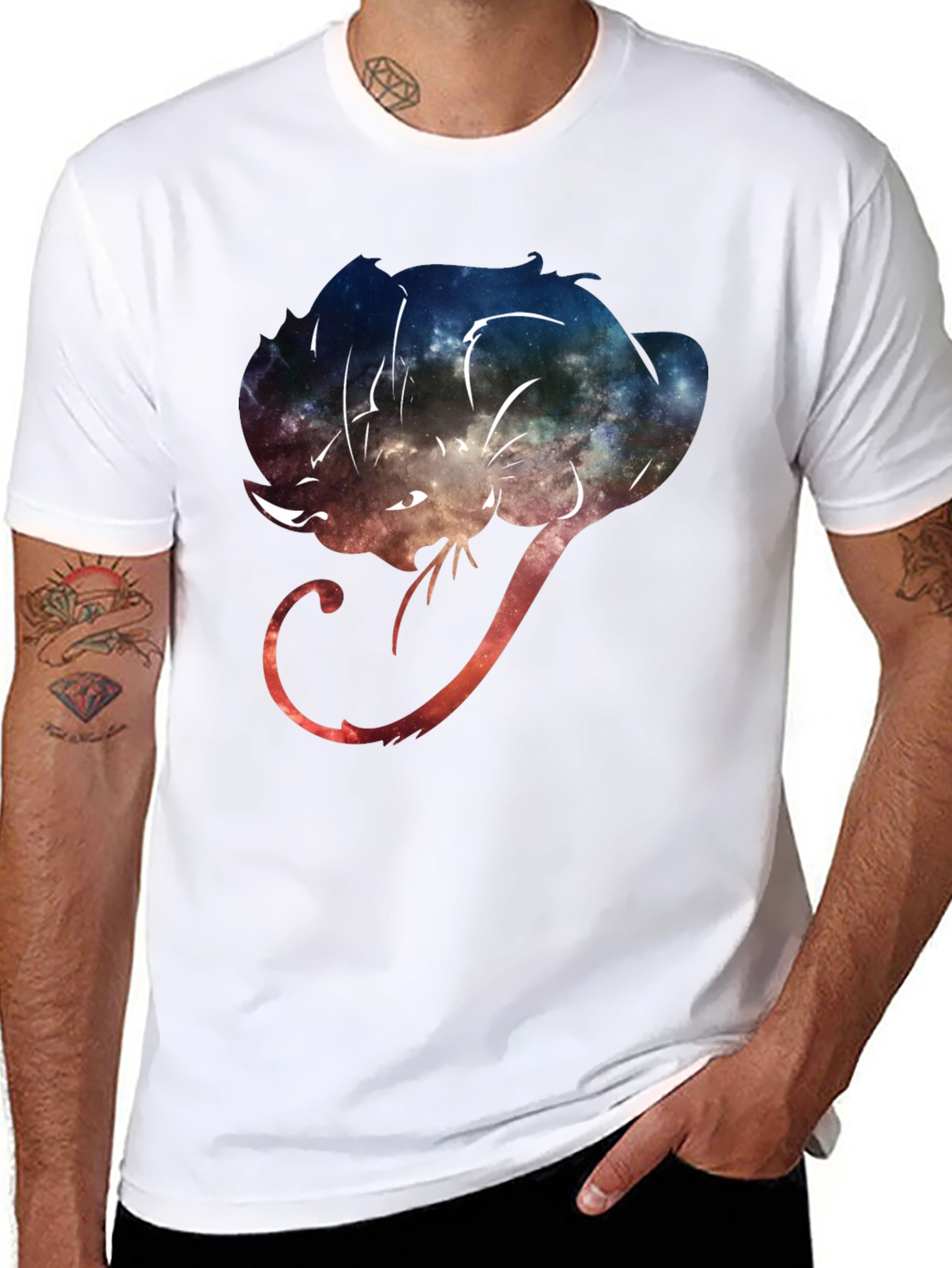 Cosmic Cat Graphic Tee - Stylish Black T-Shirt