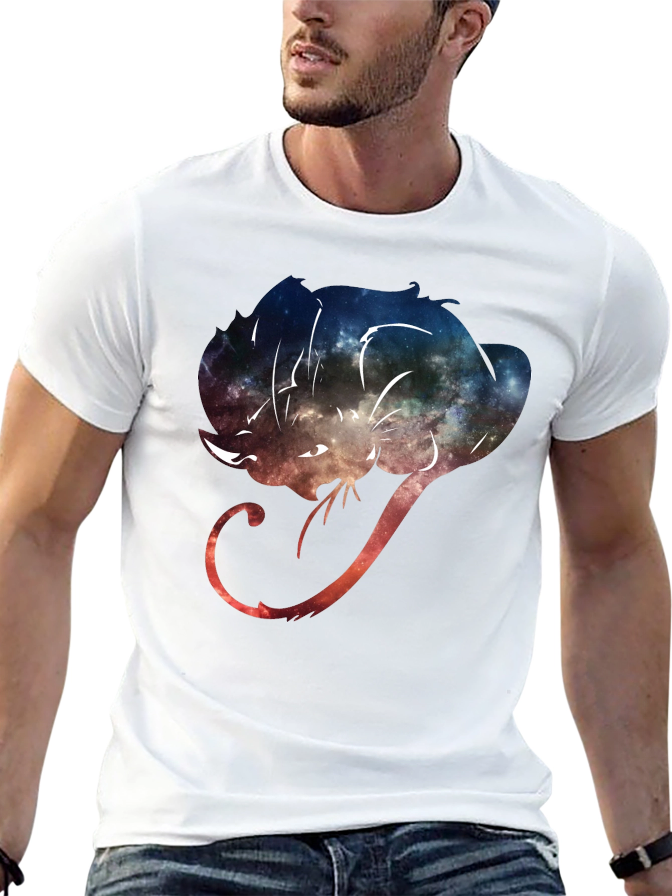 Cosmic Cat Graphic Tee - Stylish Black T-Shirt