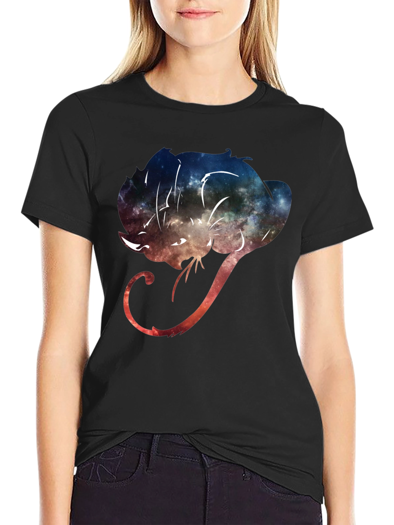 Cosmic Cat Graphic Tee - Stylish Black T-Shirt