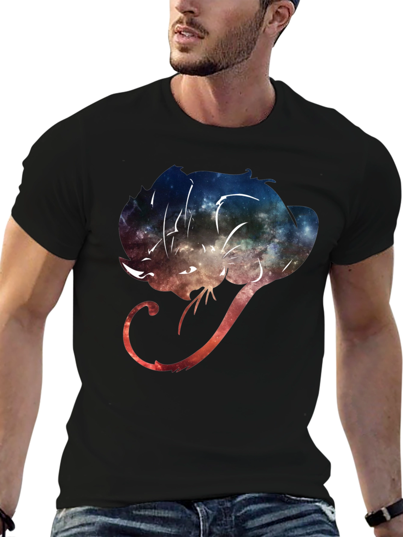Cosmic Cat Graphic Tee - Stylish Black T-Shirt