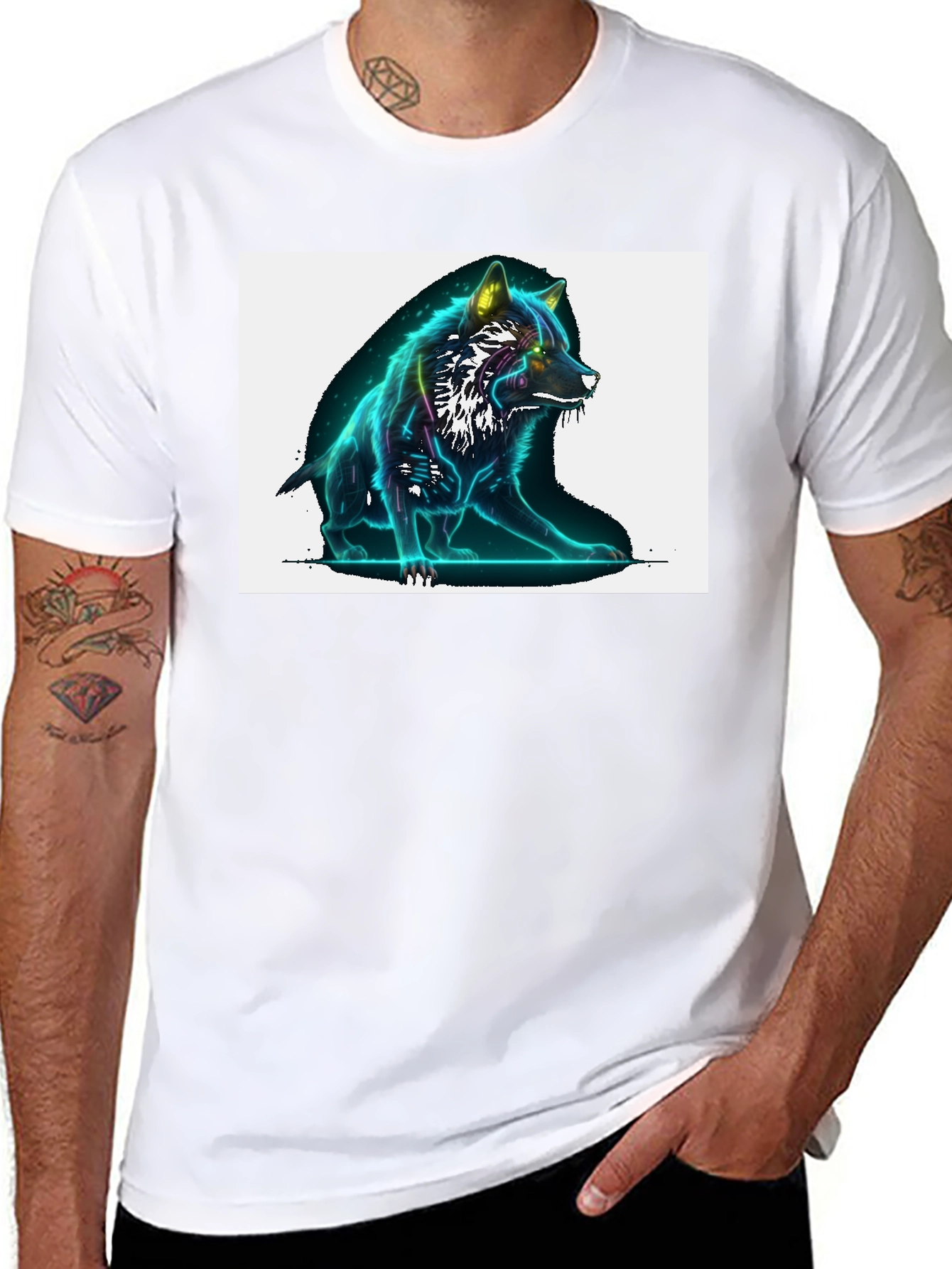 Neon Wolf Graphic Black T-Shirt
