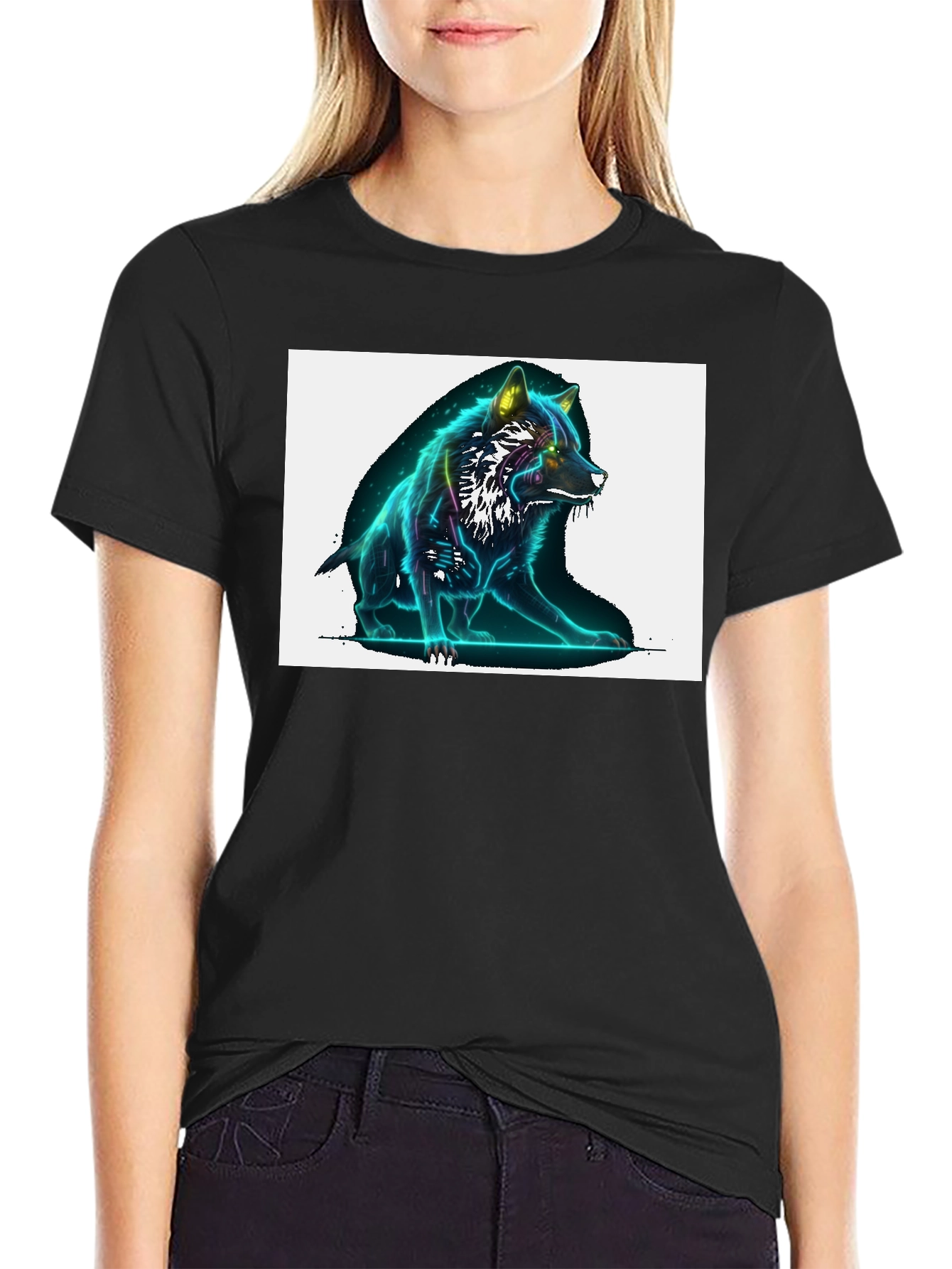 Neon Wolf Graphic Black T-Shirt