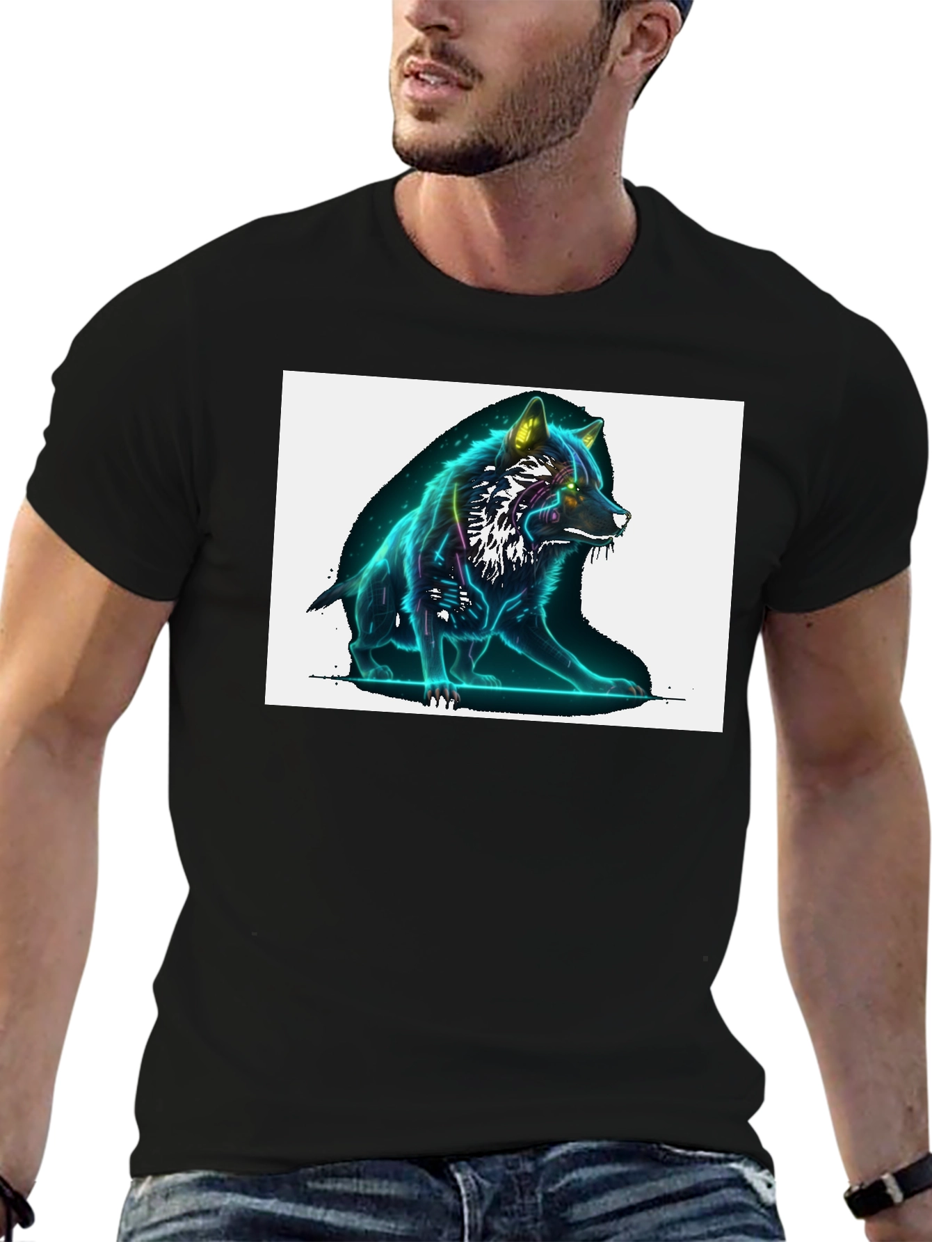 Neon Wolf Graphic Black T-Shirt