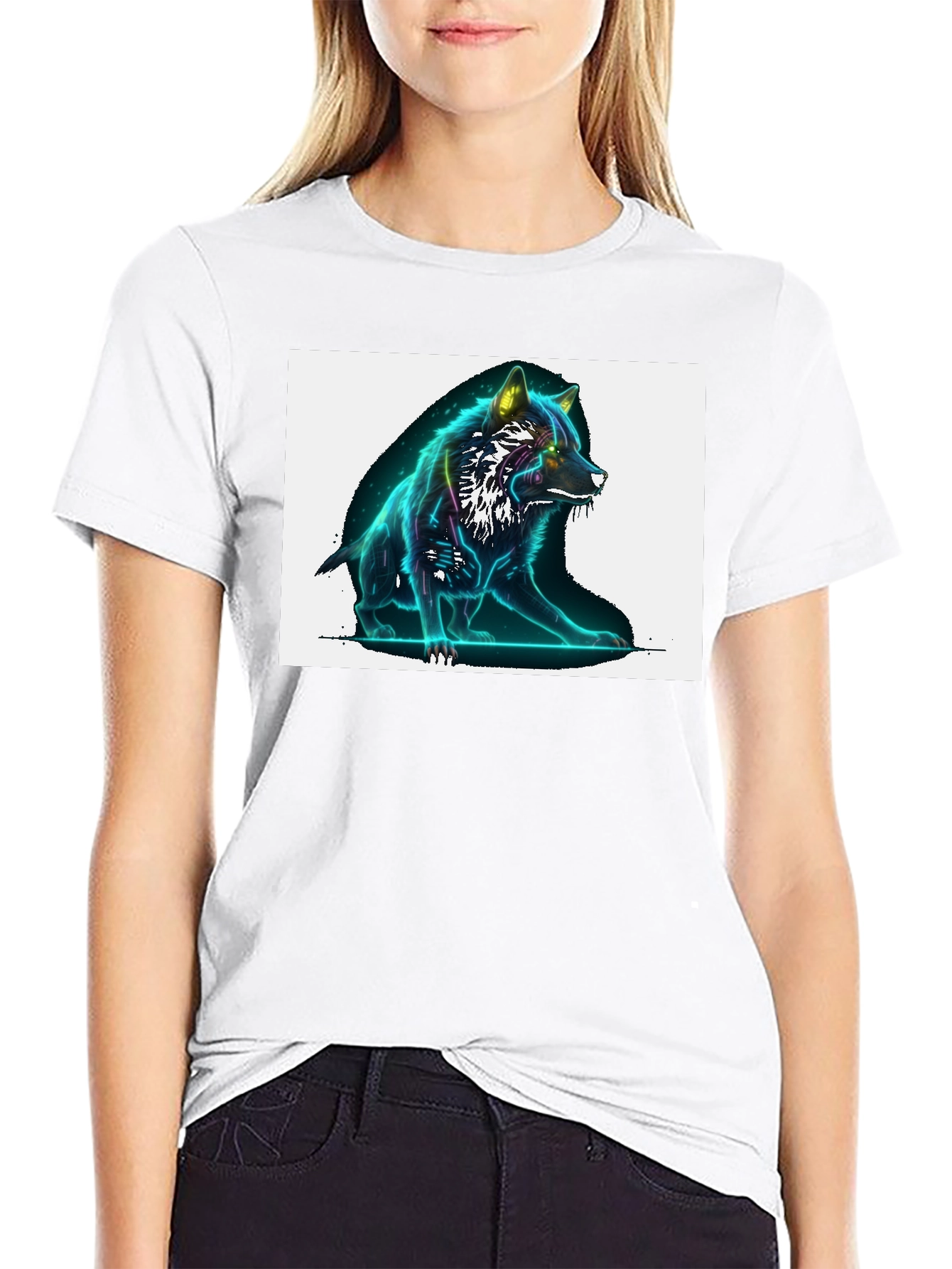Neon Wolf Graphic Black T-Shirt