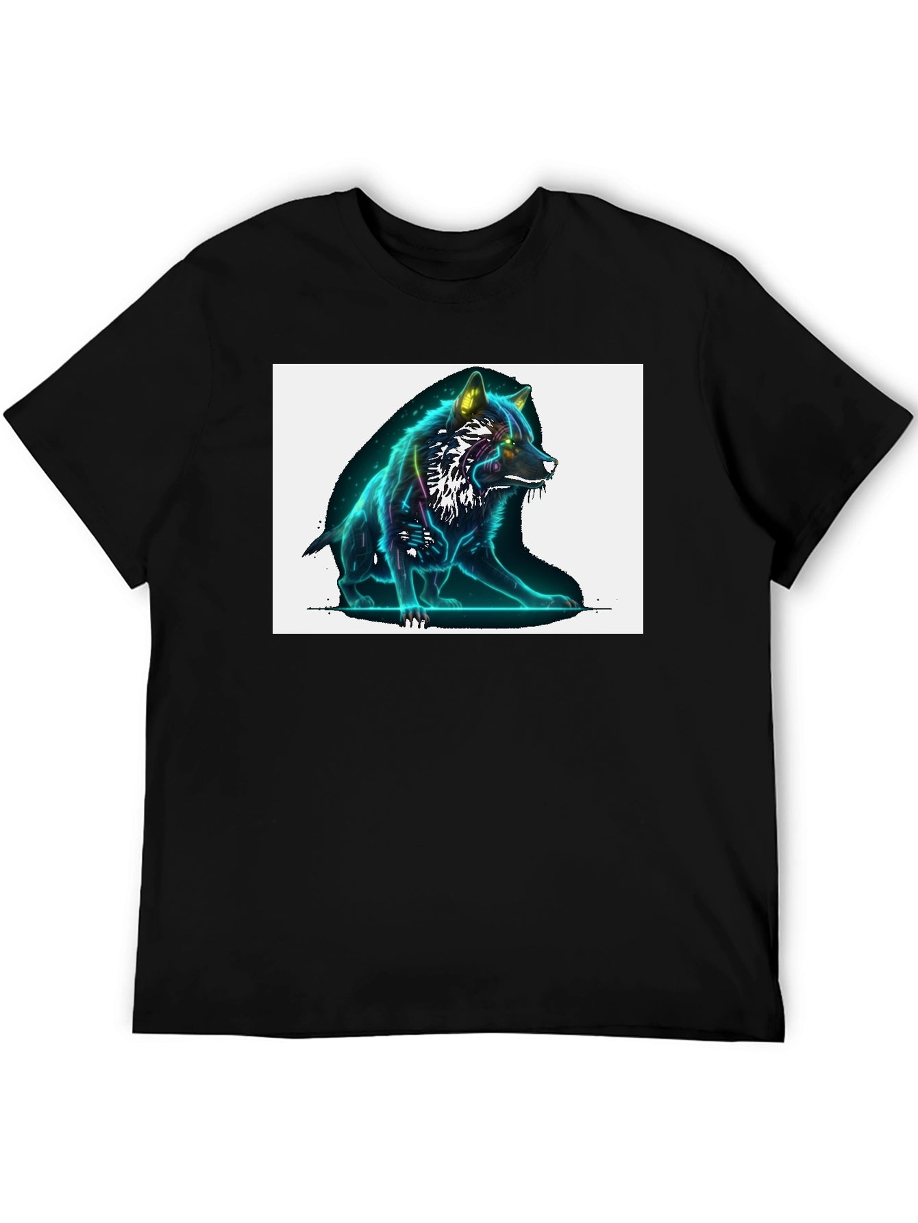 Neon Wolf Graphic Black T-Shirt