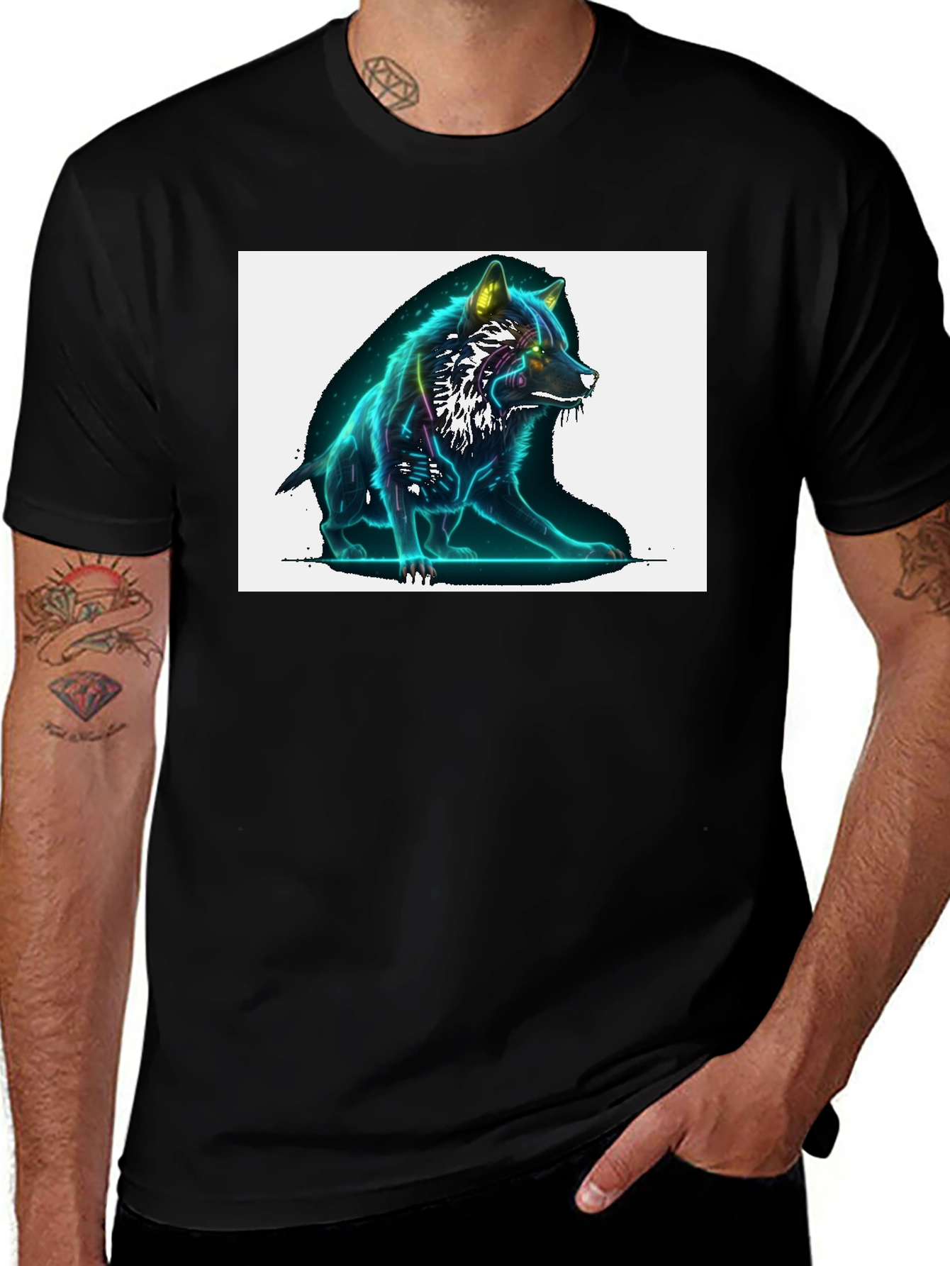 Neon Wolf Graphic Black T-Shirt