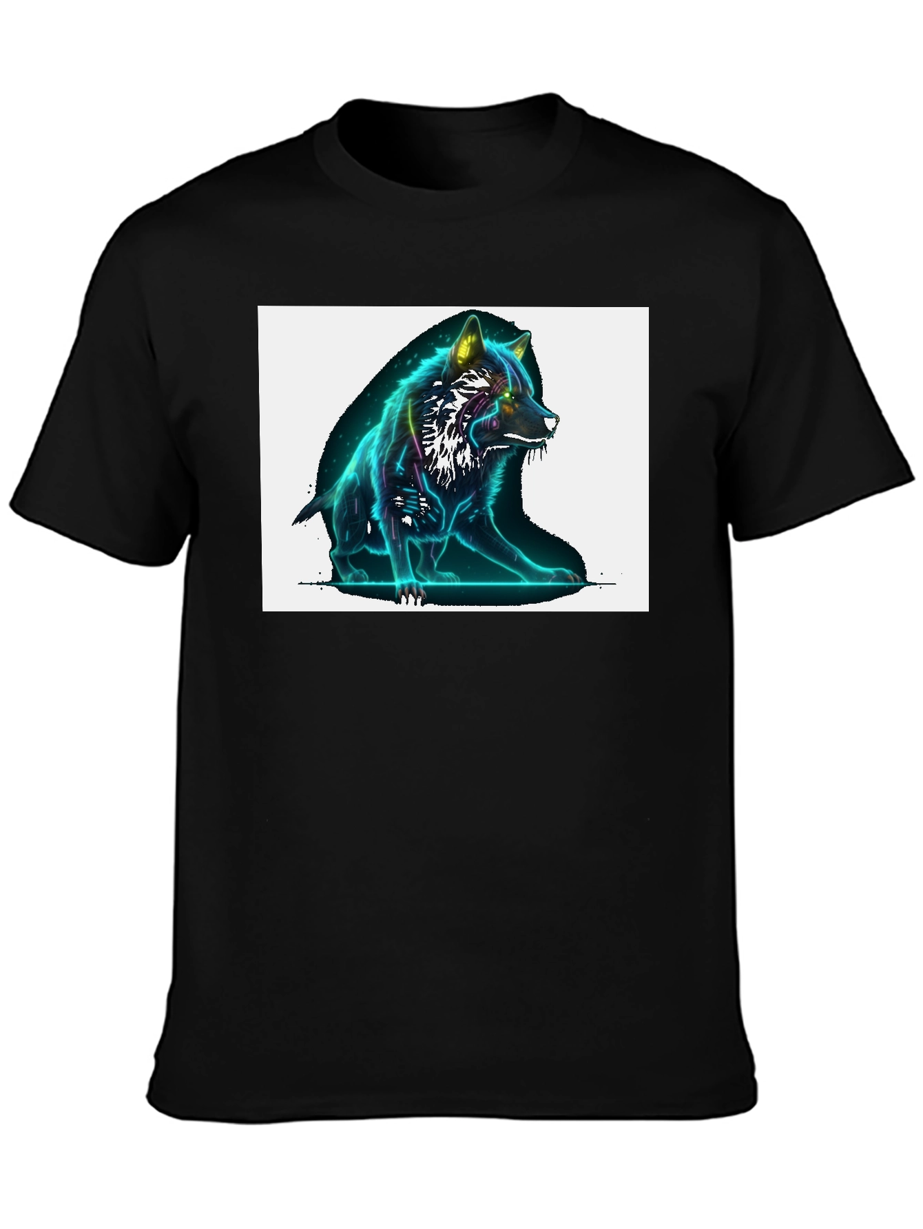 Neon Wolf Graphic Black T-Shirt