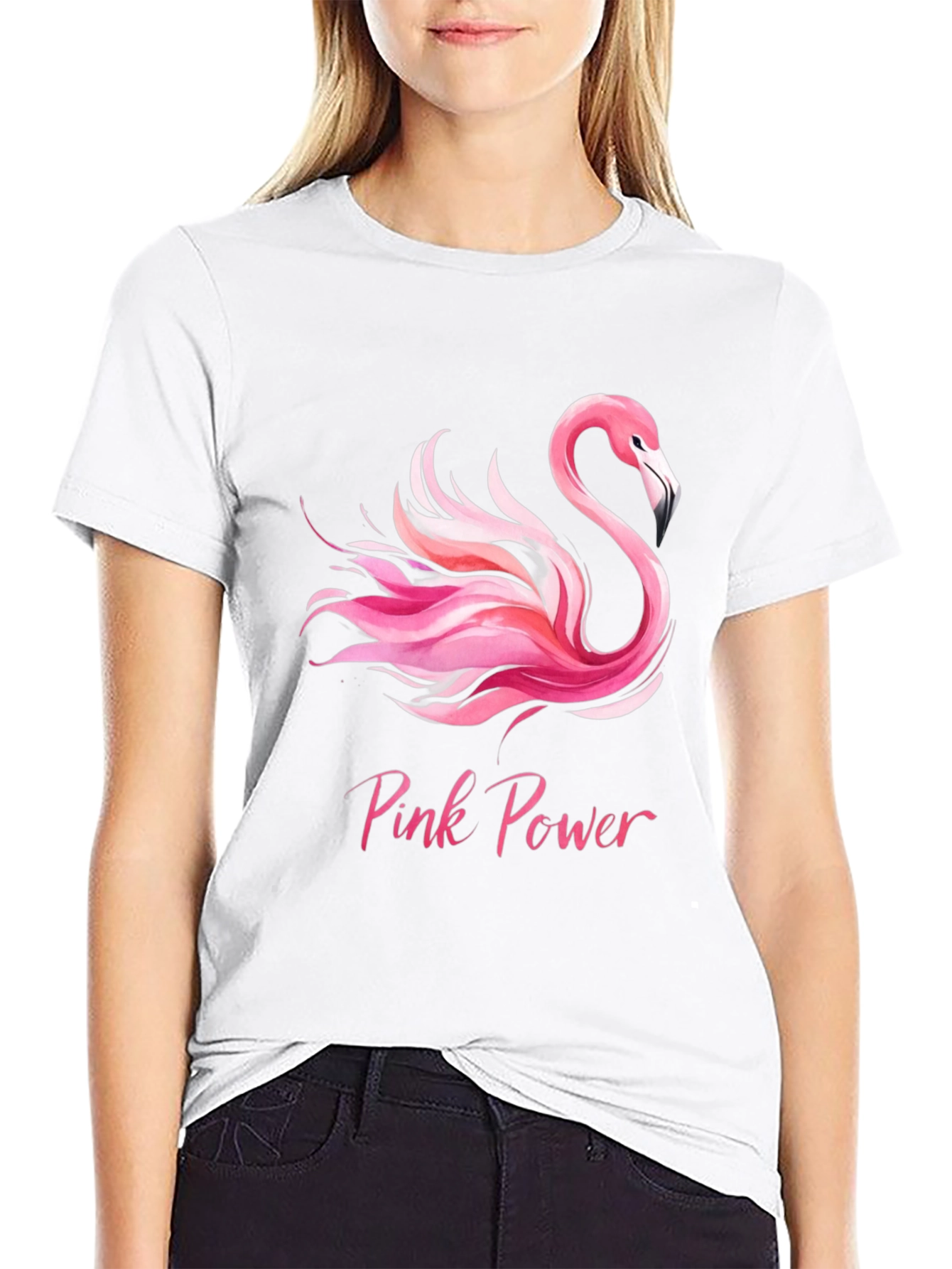 Pink Power Flamingo Graphic Tee - Black