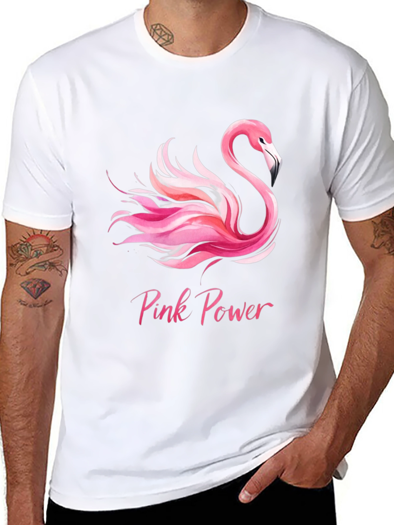 Pink Power Flamingo Graphic Tee - Black