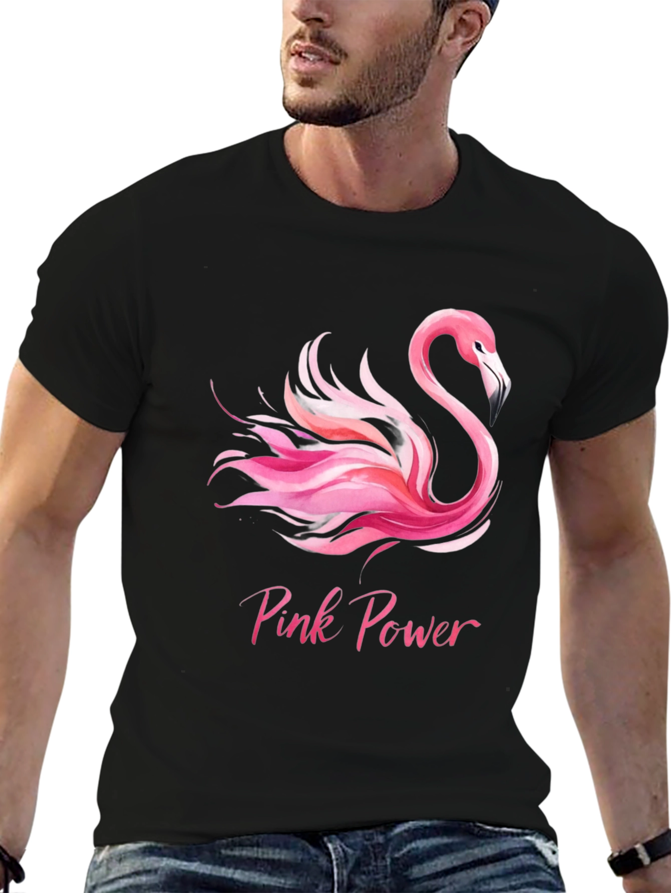 Pink Power Flamingo Graphic Tee - Black