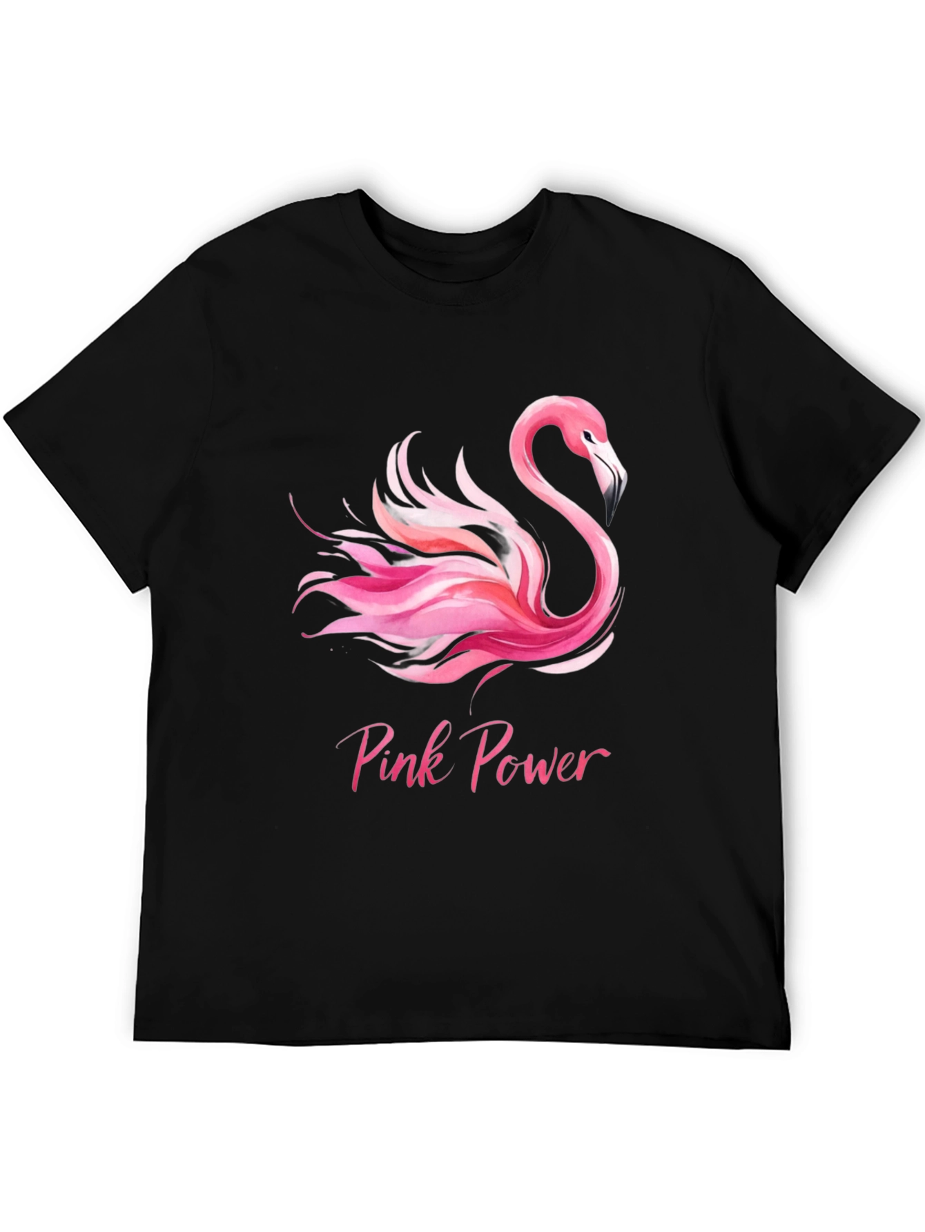 Pink Power Flamingo Graphic Tee - Black