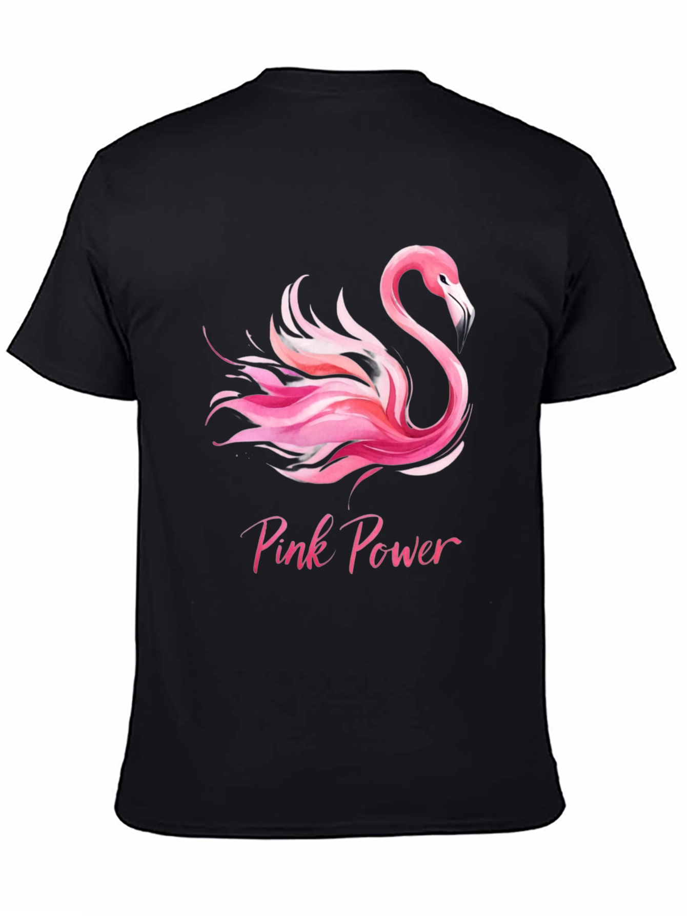 Pink Power Flamingo Graphic Tee - Black