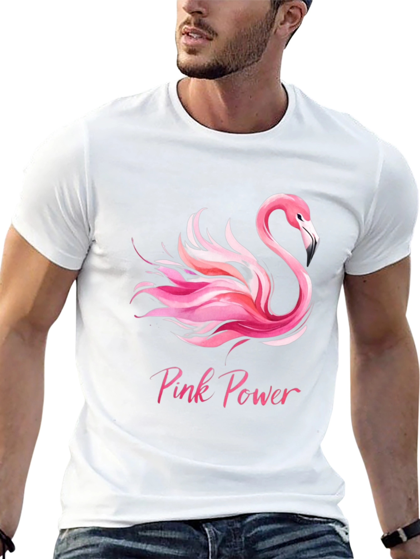 Pink Power Flamingo Graphic Tee - Black